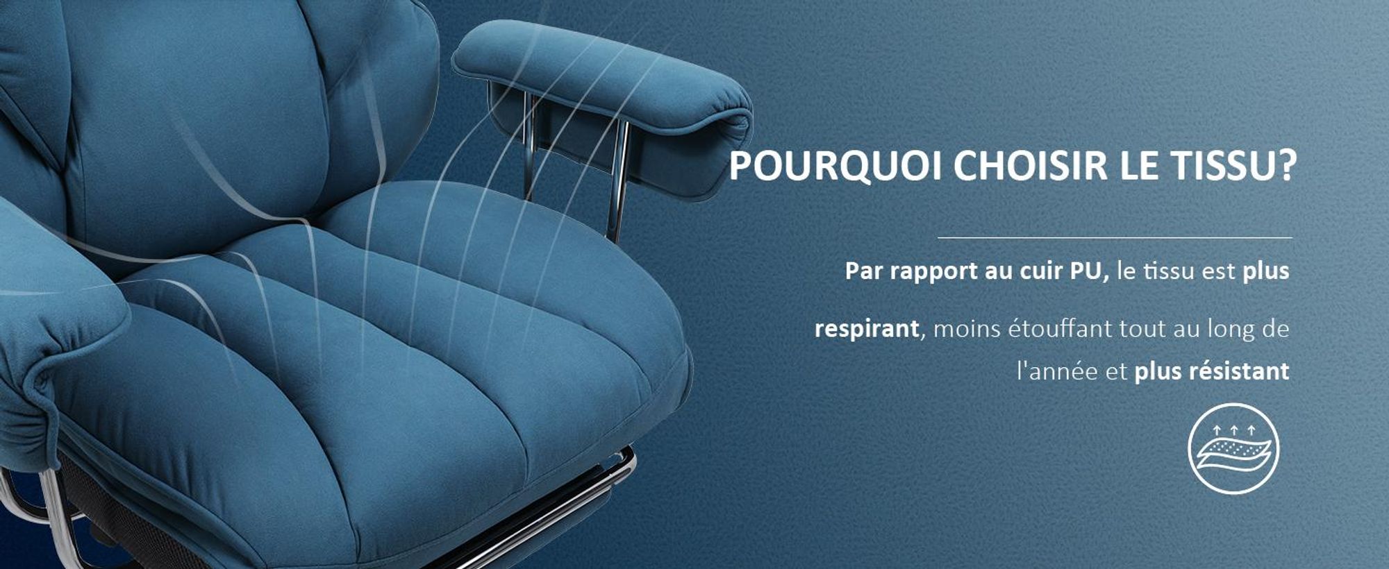 COMHOMA Chaise de bureau Gaming, chaise gamer, chaise de bureau ergonomique surface tissu avec repose-pieds, réglable en hauteur, chaise de bureau, fauteuil de direction, bleu-tissu