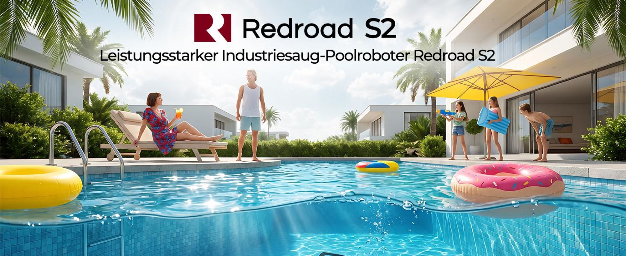 Kabelloser Poolroboter Redroad S2, Doppelmotoren, 180 Min. Laufzeit, starke Saugkraft, bis 3 m Wassertiefe, Selbstparkfunktion