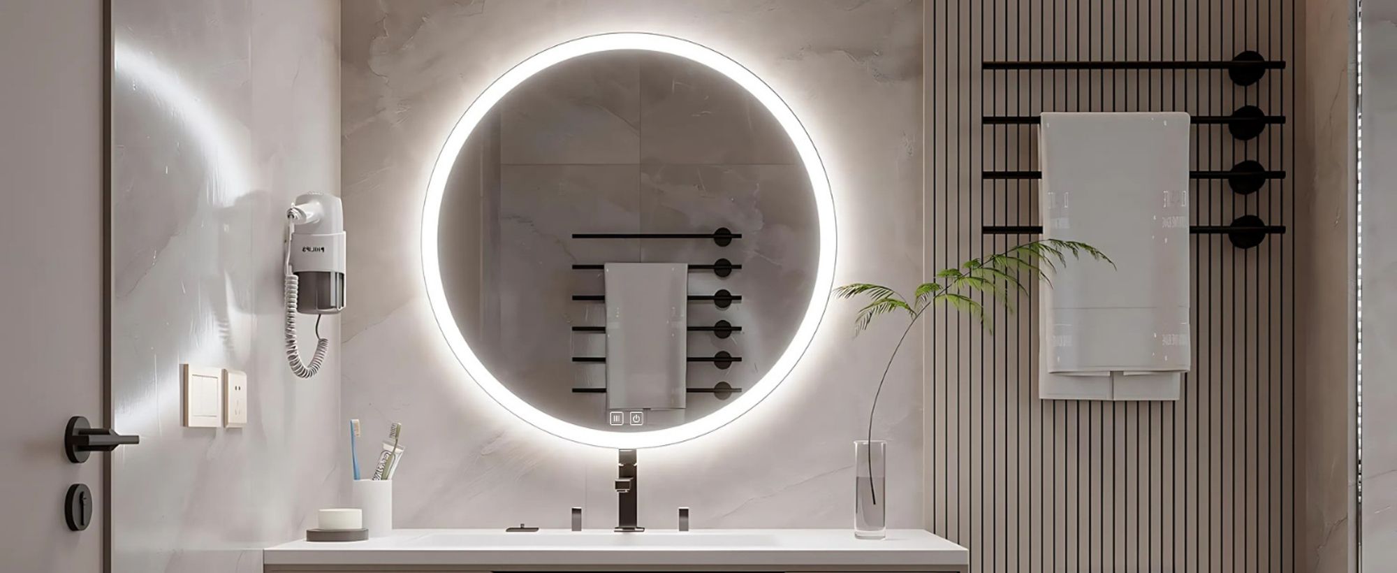 SAVE ®HOME Okrągłe lustro łazienkowe LED - 80 cm - PODŚWIETLANE - 3 BARWY ŚWIATŁA - ŚCIEMNIALNE - BEZ PARY - DOTYKOWE - LUSTRO ŚCIENNE
