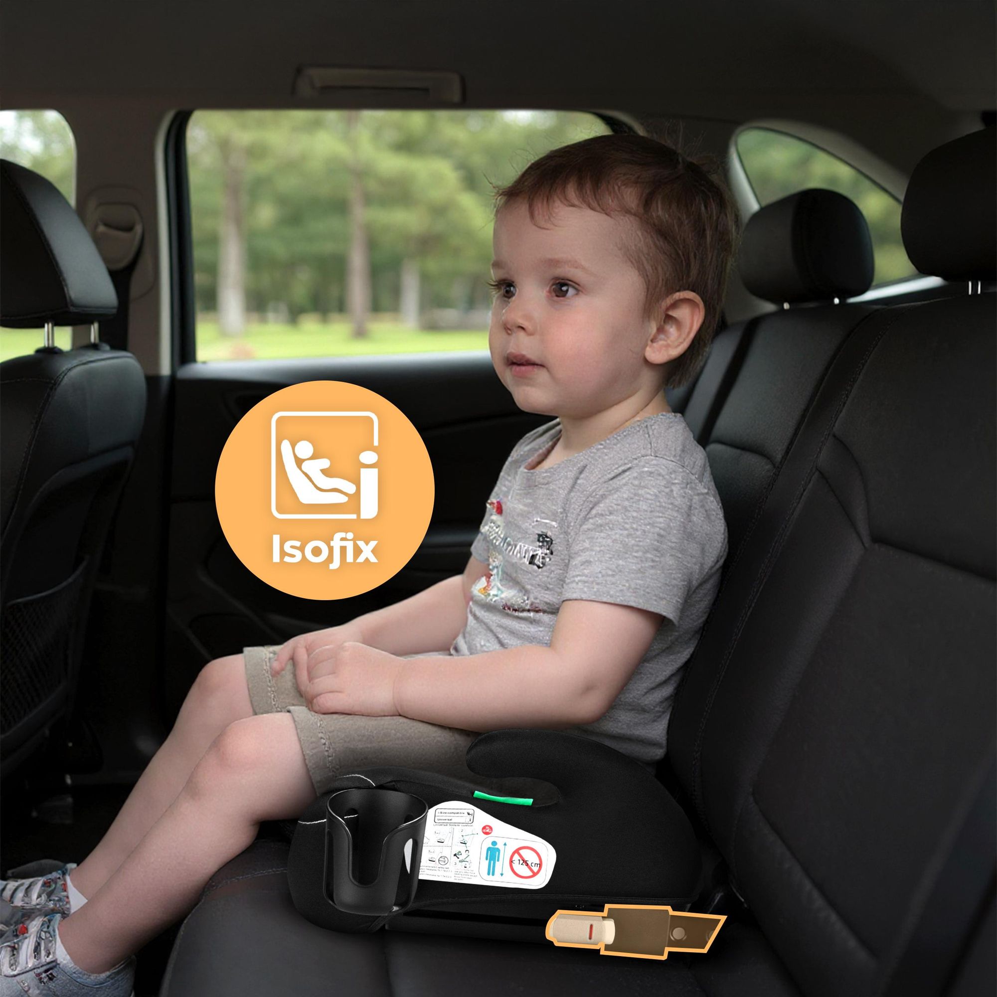 Tulano Cabby 30 Autokindersitz Grau – i-Size 125–150 cm, ISOFIX + Gurt, Getränkehalter, abnehmbarer Bezug