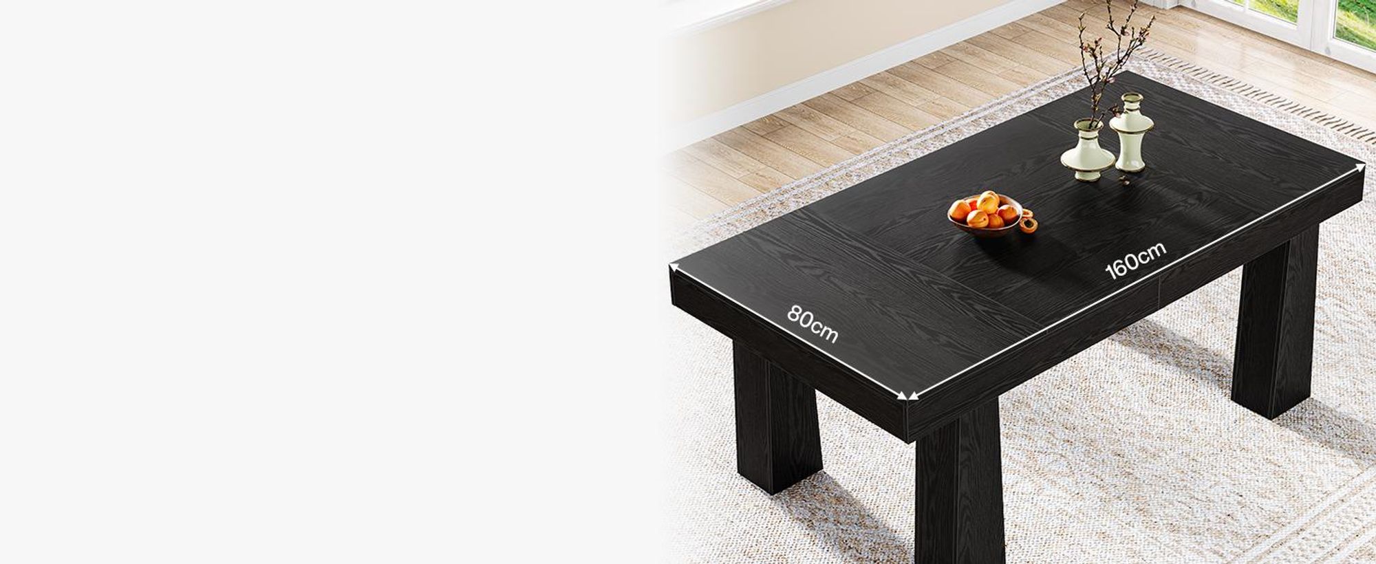 Tribesigns Esstisch, 160 × 80 cm Rechteckiger Küchentisch mit Robusten, Moderner Schwarz Holztisch für Esszimmer, Café, Restaurant, Schwarz