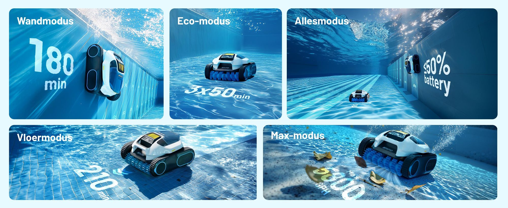 Mammotion zwembadrobot Spino E1 draadloze zwembadstofzuiger voor zwembaden tot 150 m², 6 Ah, 210 min looptijd, app, voor vloer, muur, waterleidingen