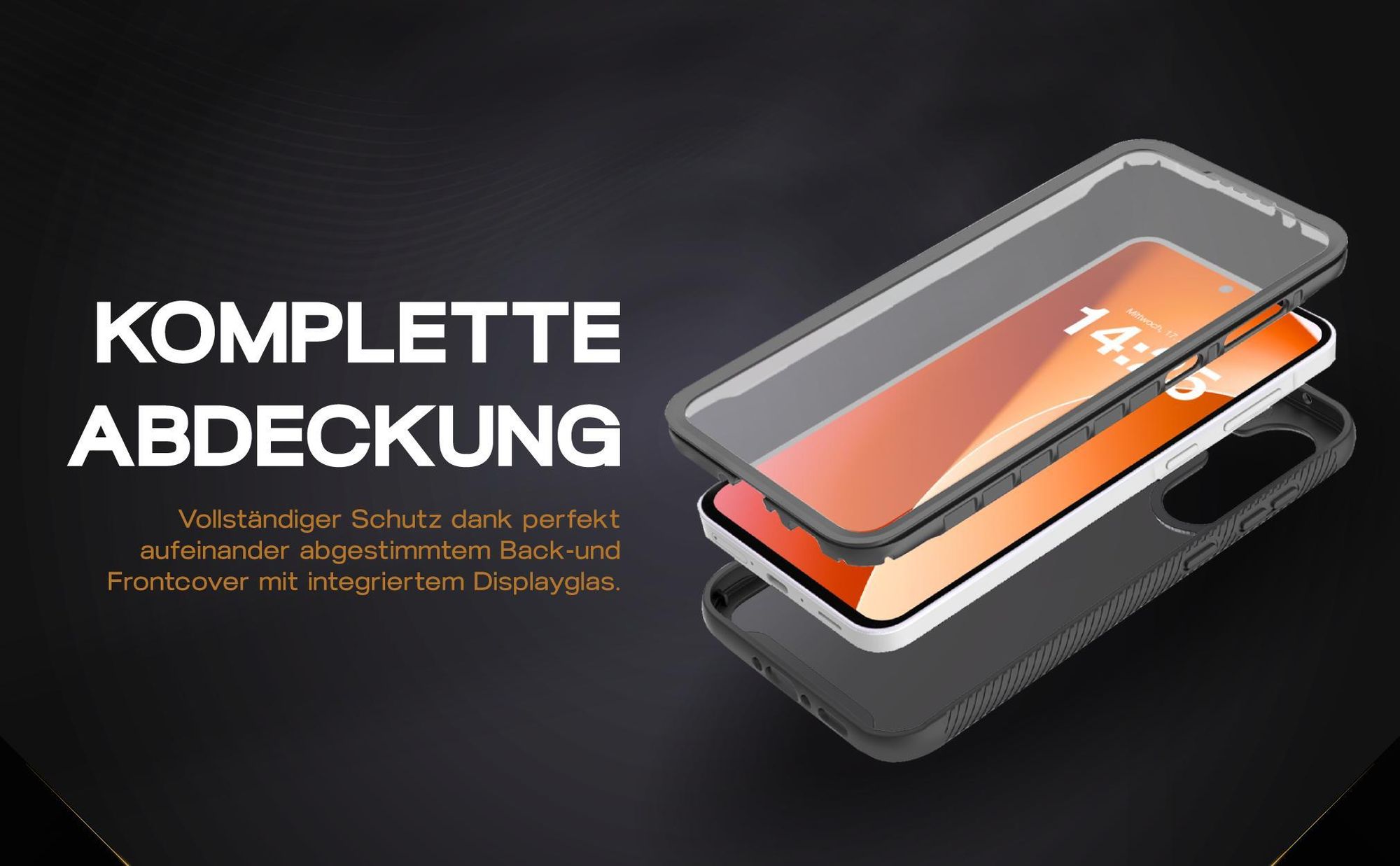 Schwarze 360 Grad Hülle für Samsung Galaxy S25 mit Schutz von beiden Seiten