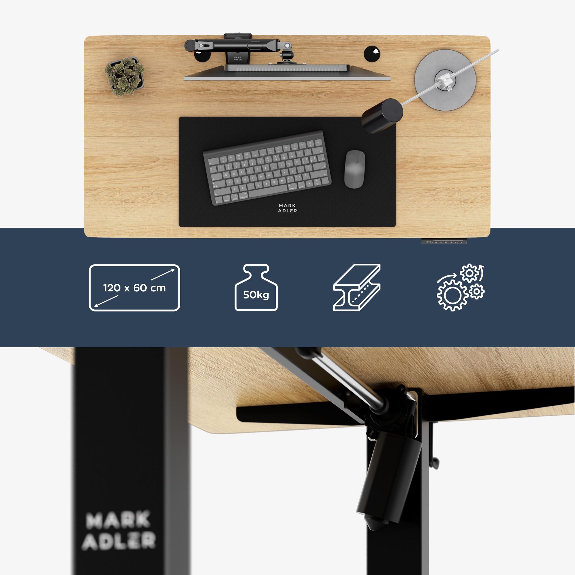 Mark Adler Leader 6.9 Elektrischer Schreibtisch – Höhenverstellbar 72–118 cm, ErgoHub Flex, 120×60 cm Tischplatte, leiser Motor, Kabelmanagement, Kopf
