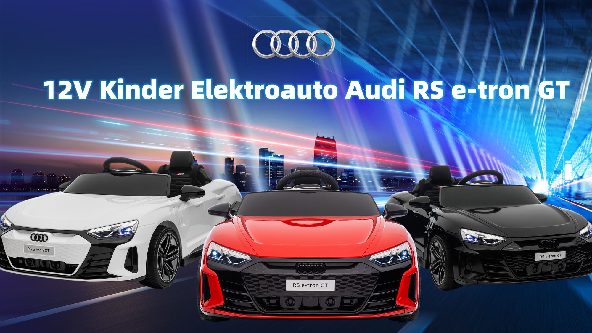 Dieses Audi Kinder-Elektroauto ist in den Farben Schwarz, Weiß und Rot erhältlich