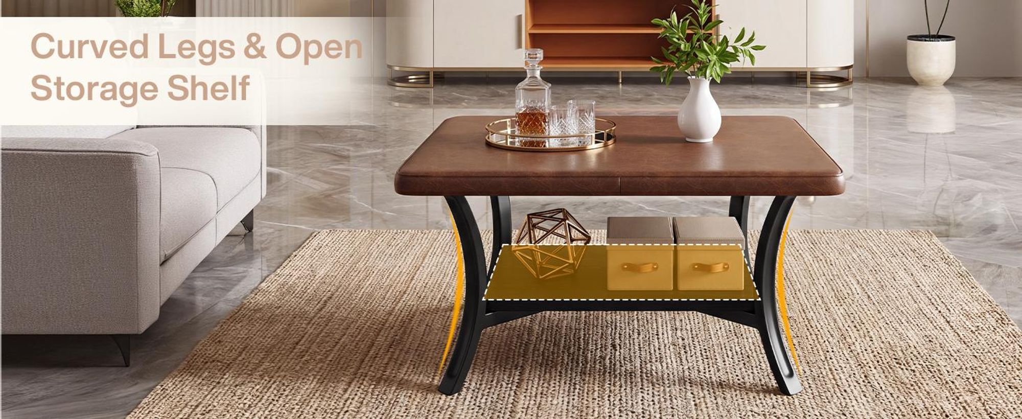 Tribesigns Quadratischer Couchtisch für Wohnzimmer, Kunstleder, gepolsterter Ottomane mit Ablage, 80 cm, moderner Mitteltisch für Wohnung, Schlafzimmer,