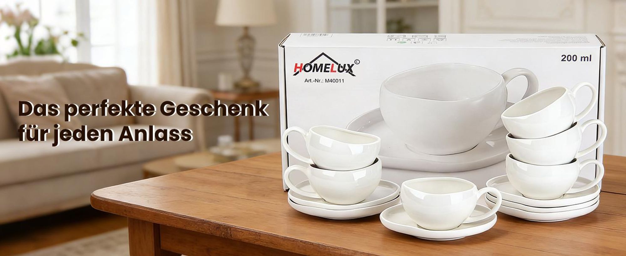 HOMELUX Tassen Set 6er mit Untertassen 200 ml Kaffeetassen Set Espressotassen Set 6 Personen, Hält Lange Warm Spülmaschinenfest Kaffee Tassen Sets