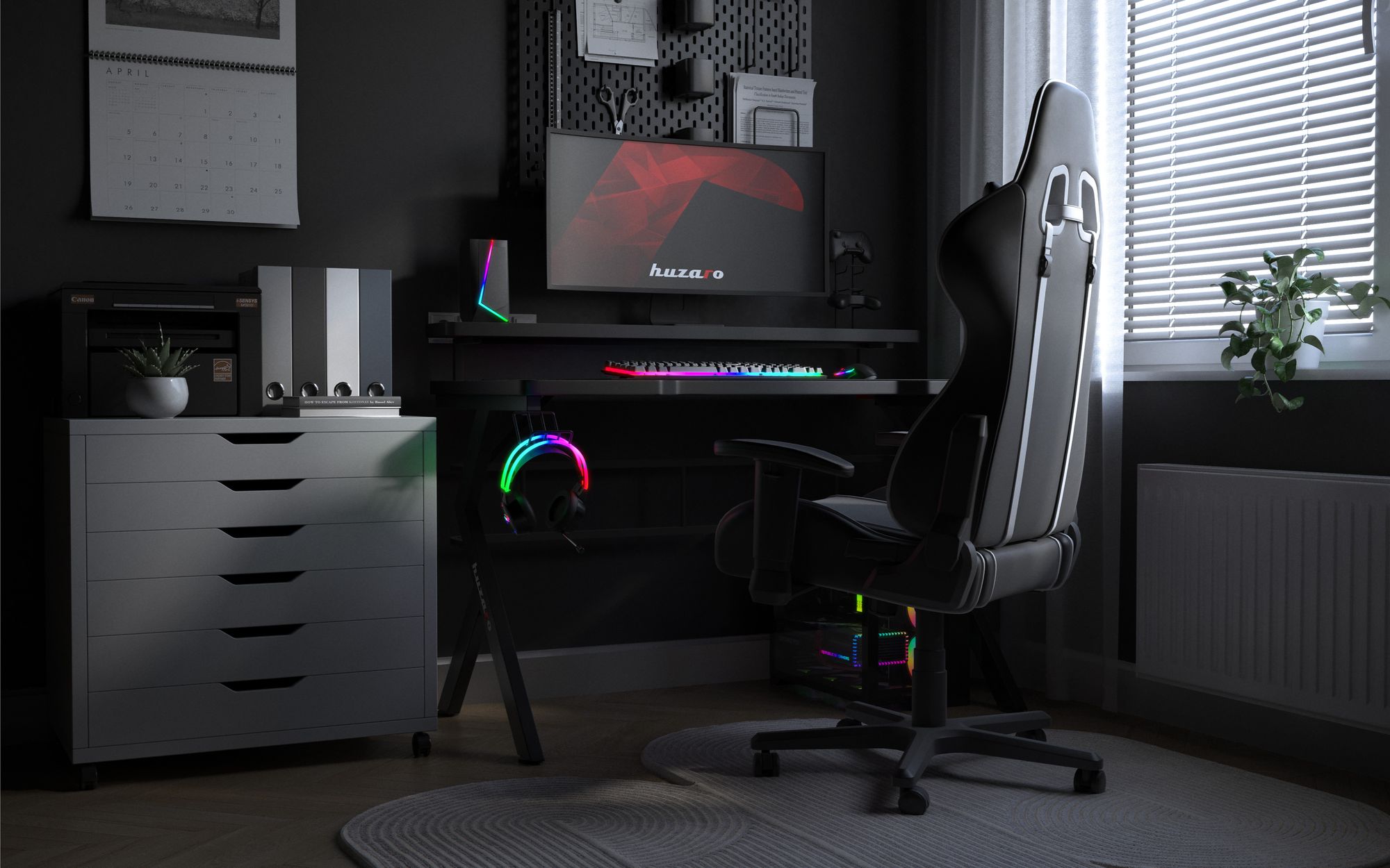Huzaro Hero 5.0 | Gaming Schreibtisch Computertisch Bürotisch | Arbeitszimmer Gamer | Monitorständer Carbon Tischplatte | 120 x 60 | Schwarz
