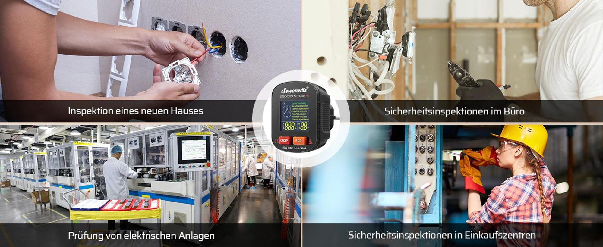 DEWENWILS Strommessgeräte, Steckdosentester mit RCD-Prüfung, Stromprüfer, FI Test
