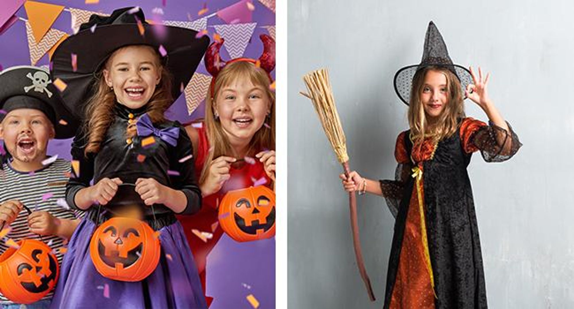 KRUMAD Halloween Hexenhut Schwarz - spitzer Zaubererhut mit Kürbis & Fledermaus Motiv, Universalgröße für Kinder & Erwachsene, Kostüm Zubehör Karneval