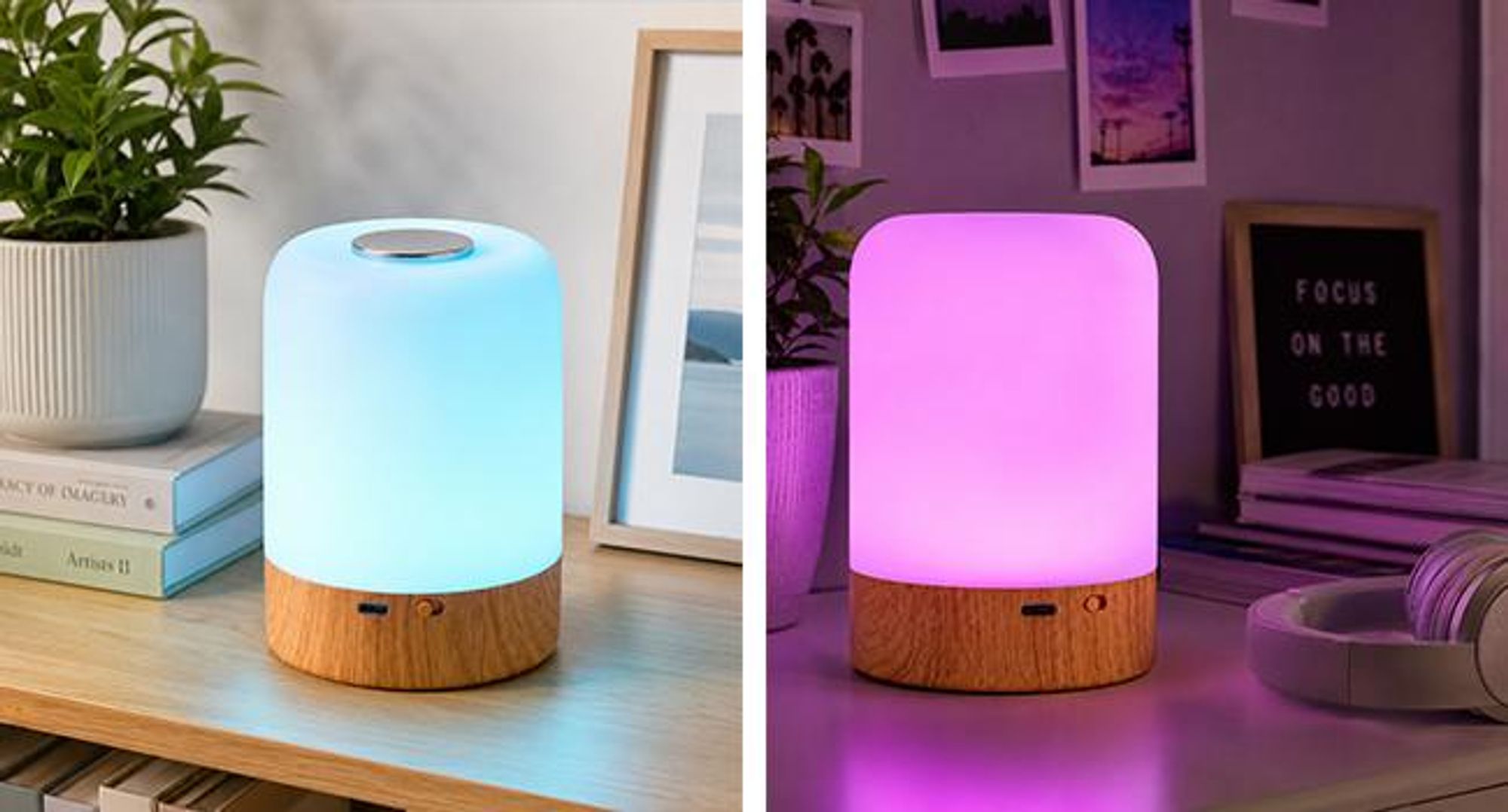 KRUMAD LED Tischlampe mit 13 Farben, Nachtlicht, Touch Steuerung und Fernbedienung, Holzoptik, dimmbare Nachttischlampe USB für Schlafzimmer
