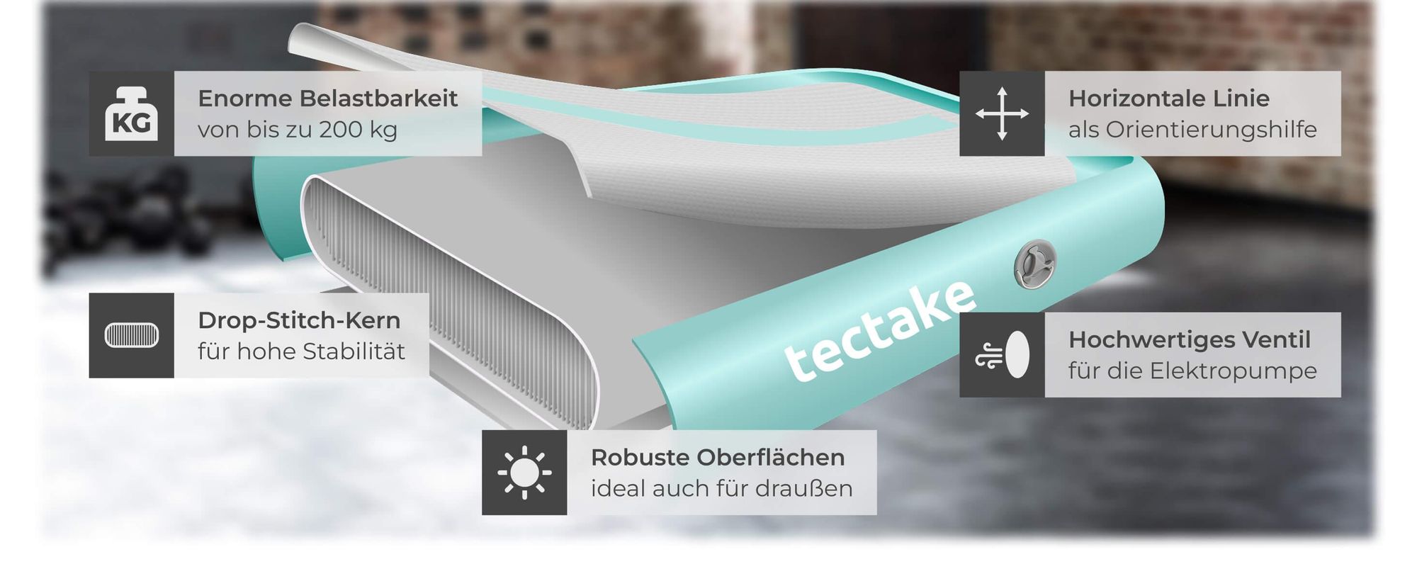 tectake® Airtrack Trainingsmatte AirFlexy aufblasbar inkl. Transporttasche, 397 x 104 x 10 cm
