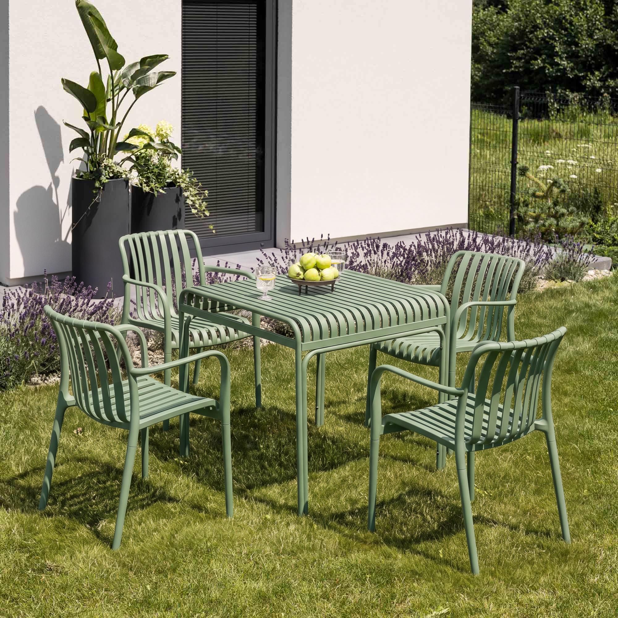 di volio Gartentisch LIWIO - Outdoor Tisch 80x80 cm, wetterfester Balkontisch aus Metall (Grün)