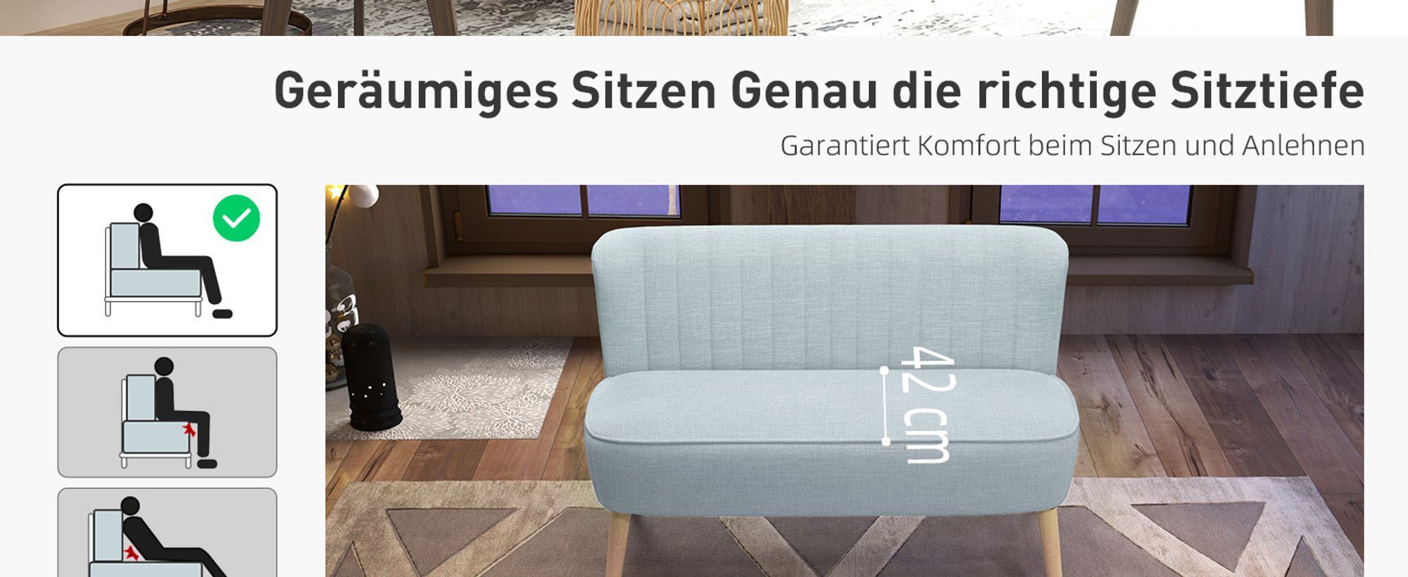 HOMCOM Sofa 2-Sitzer Stoffsofa Couch Polstersofa Loungesofa breit Hellgrün