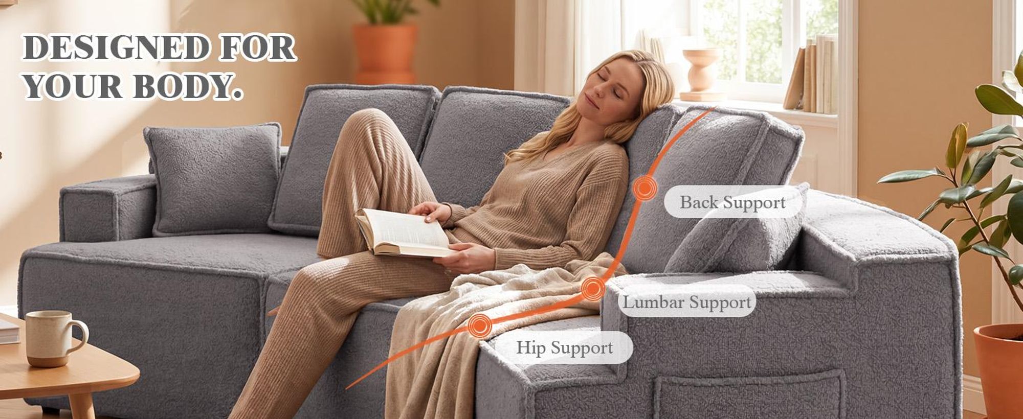 COMHOMA, sofá modular, sofá tapizado, sofá de 3 plazas, sofá seccional flexible, con bolsa de almacenamiento, sofá convertible, no requiere montaje