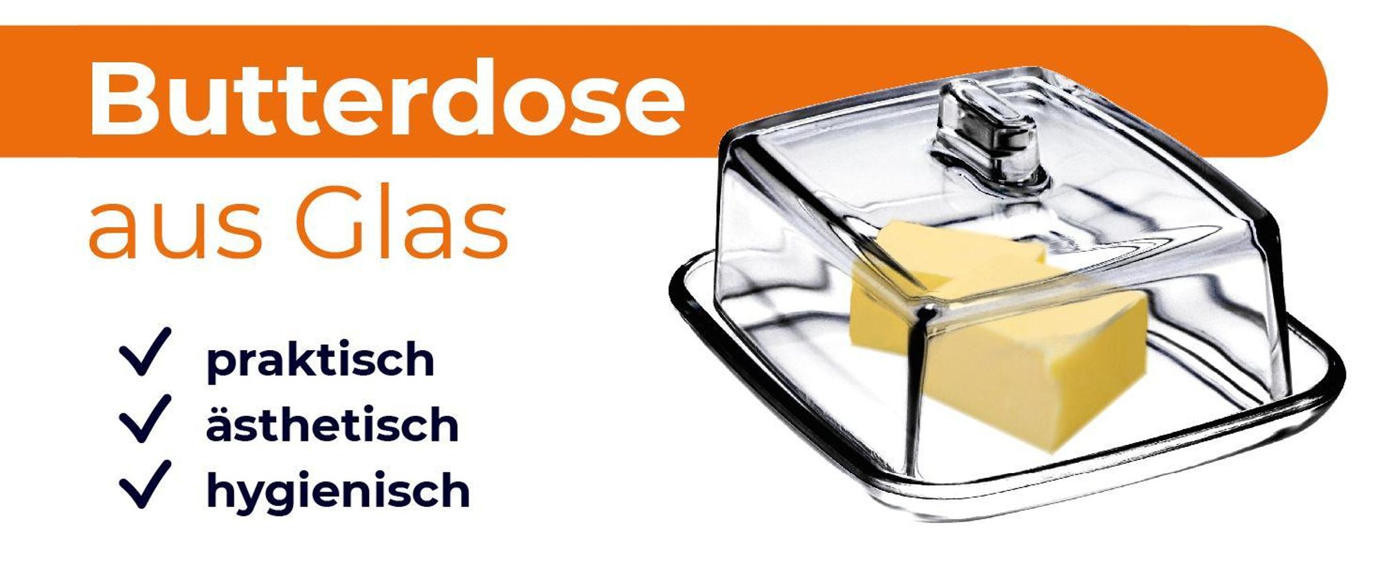 KADAX Butterdose aus Glas "Calvi", rechteckige Butterglocke mit Deckel, Transparent, 14 cm, 1 Stück