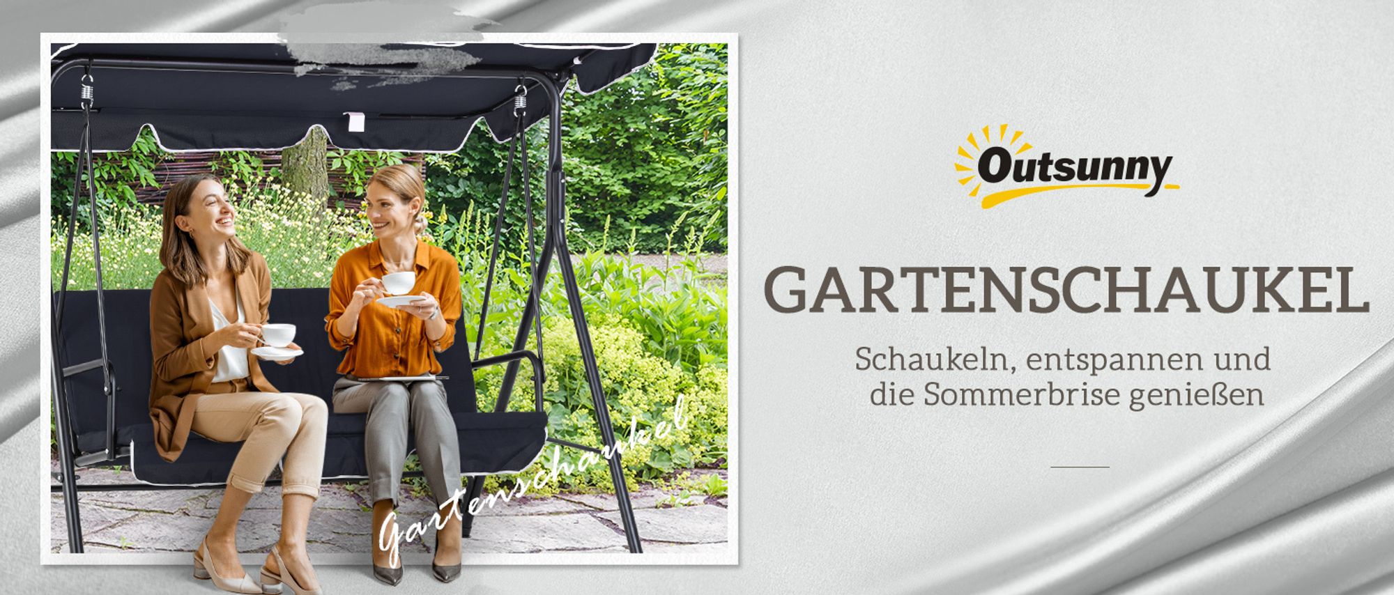 Outsunny Hollywoodschaukel Gartenschaukel 3-Sitzer mit Dach Stahl Schwarz