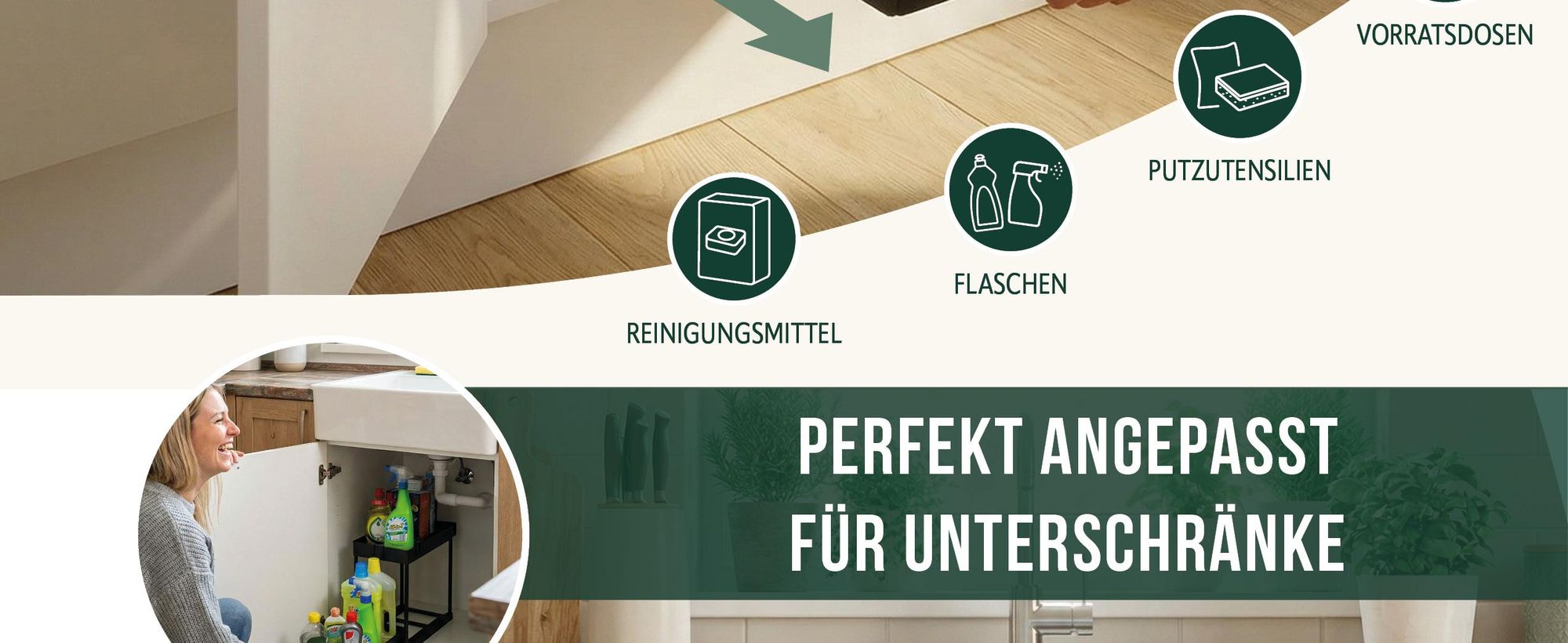 eluno Spülschrank-Organizer 2er Set, 2-stöckiges ausziehbares Unterschrankregal inkl. 8 Haken, schwarz