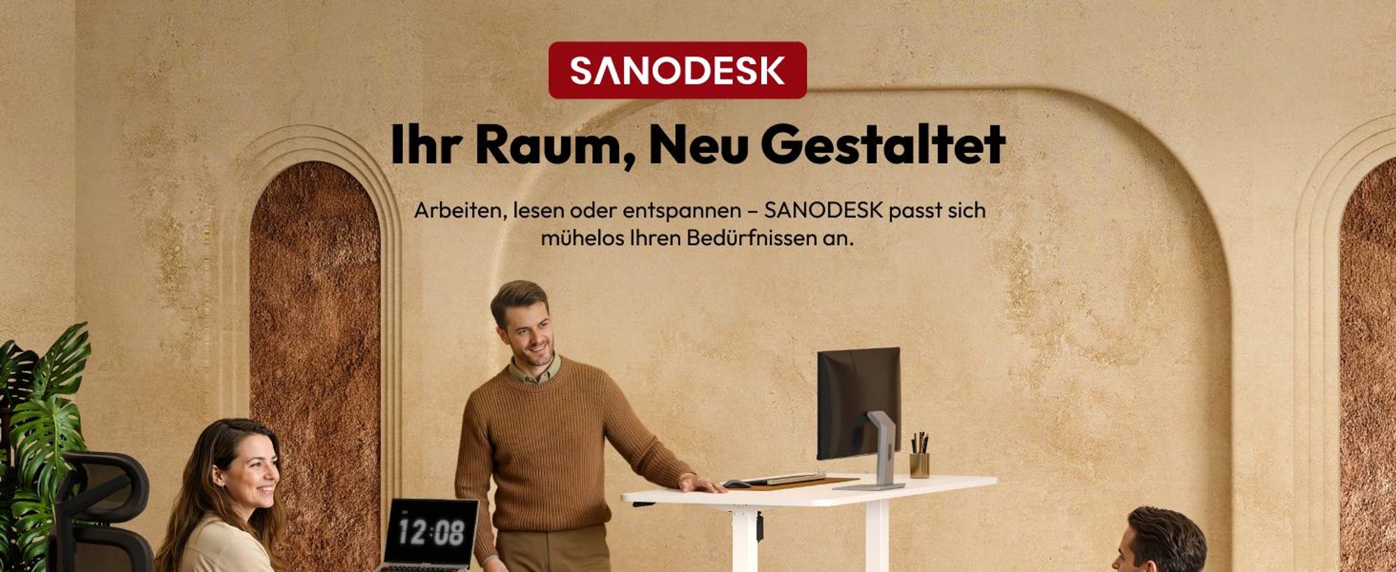 SANODESK QS1 Höhenverstellbarer Schreibtisch Elektrisch EINTEILIGE TISCHPLATTE, 4 Speicherplätzen, Haken & Kabelmanagement, 120x60cm (Weiß)