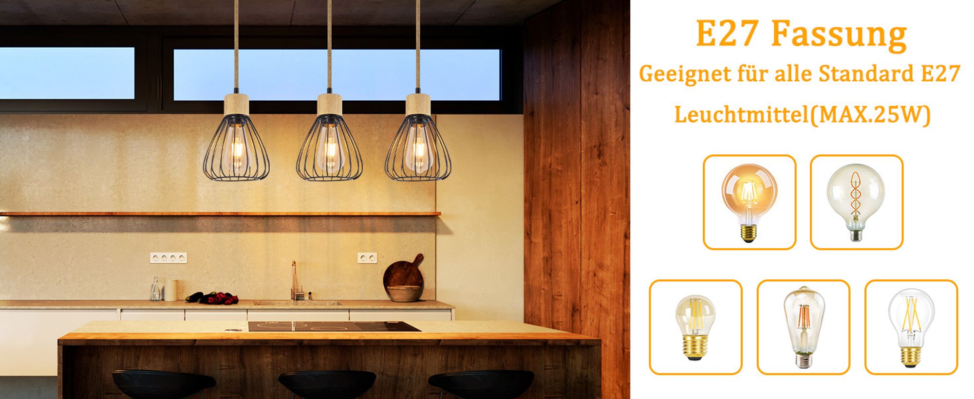 ZMH Hängelampe Vintage Pendelleuchte Esstisch Esstischlampe Schwarz Esszimmer 3 Flammig Hängeleuchte Metall Retro Hanfseil aus Holz Industrial E27 Pendellampe für Wohnzimmer ohne Leuchtmittel