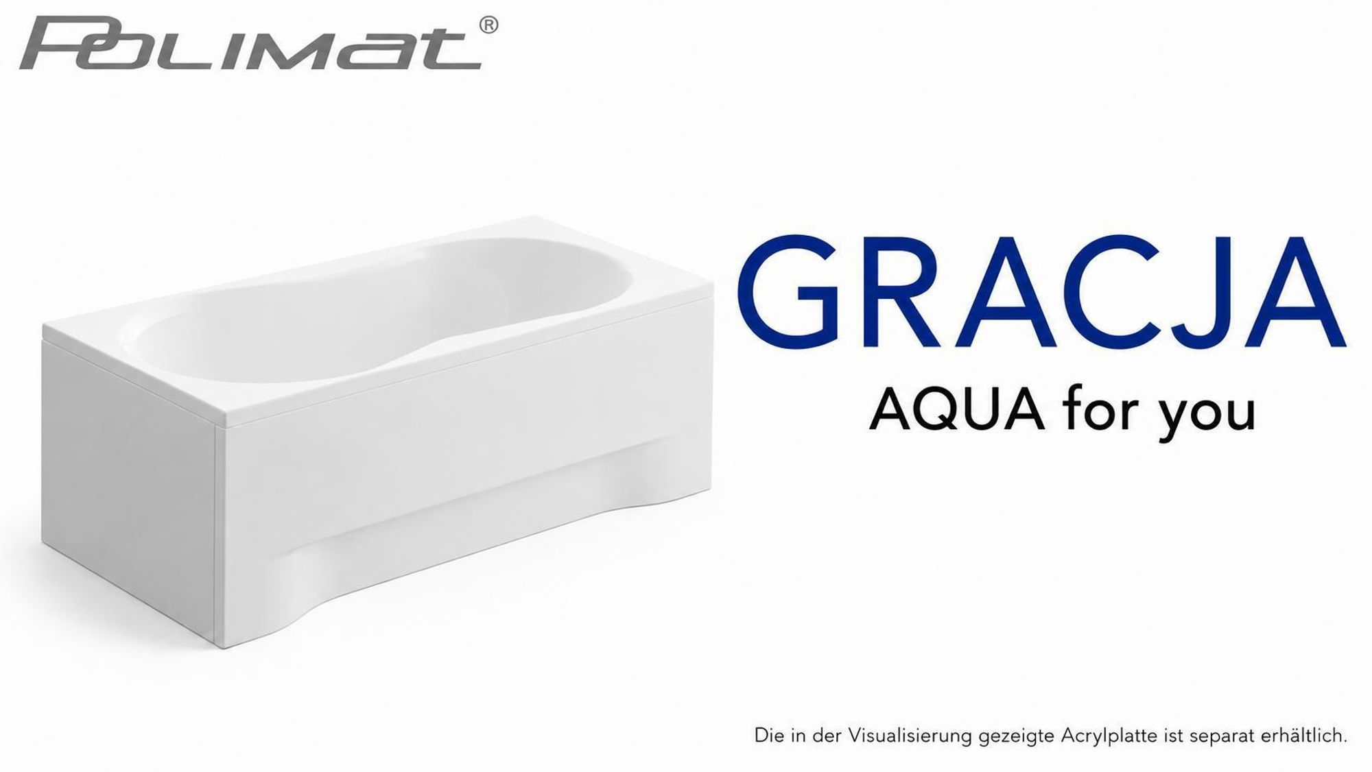AQUA for you | Badewanne - Polimat GRACJA - Rechteckbadewanne – 180x80 cm – Weiß - mit Chrom-Siphon, Gestell, Füßen, Handtuch, Acrylwanne