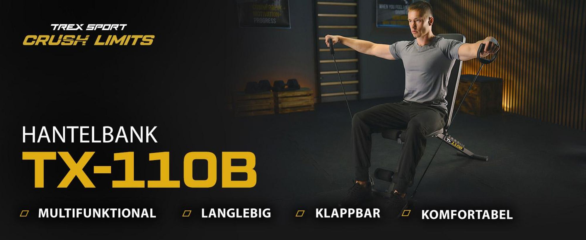 TREX SPORT Hantelbank klappbar TX-110B | Trainingsbank 7-fach verstellbare Rückenlehne | Home Gym Flachbank, Schrägbank inkl. Expander, rutschfest