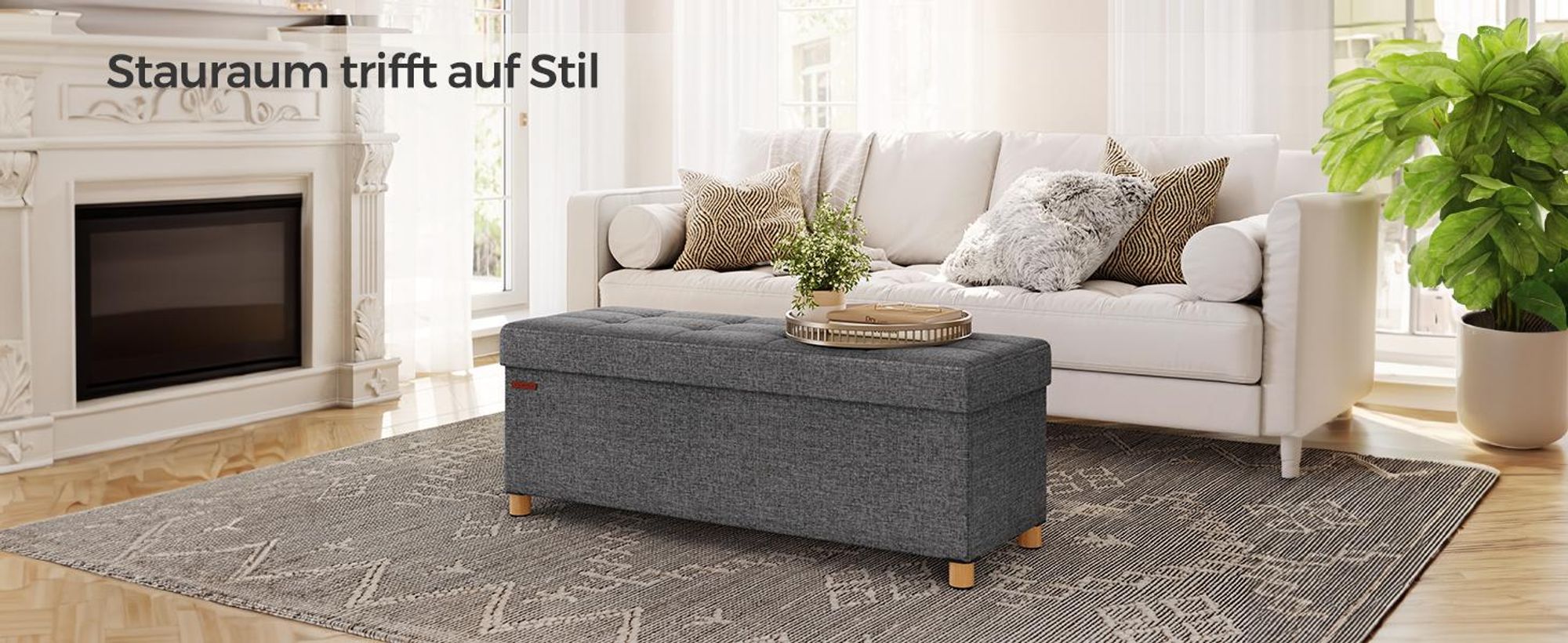 SONGMICS Sitzhocker, 112L, klappbare Sitztruhe, Aufbewahrungsbox, Dunkelgrau