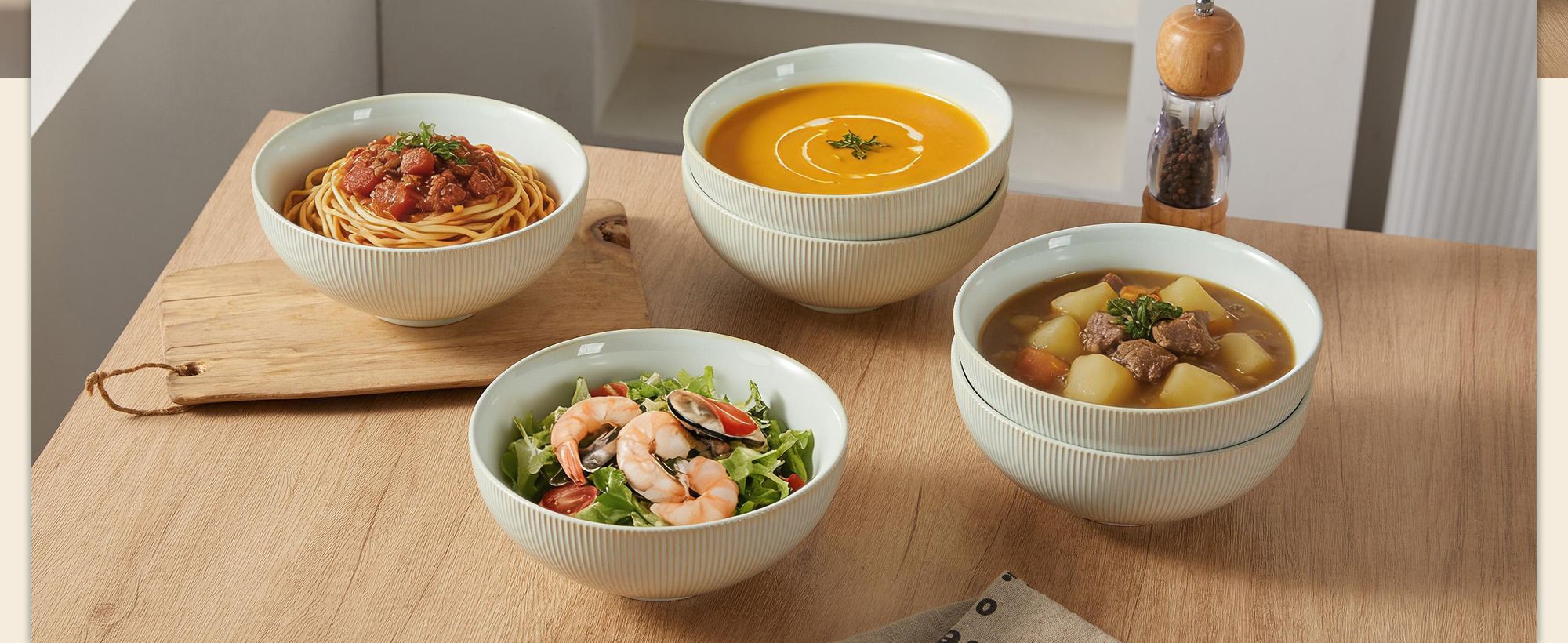 Schüssel Set 6er Ø20 cm Keramik Suppenschüssel Suppenschalen Salatschüssel Müslischalen Suppenteller 6personen mikrowellenfest spülmaschinenfest