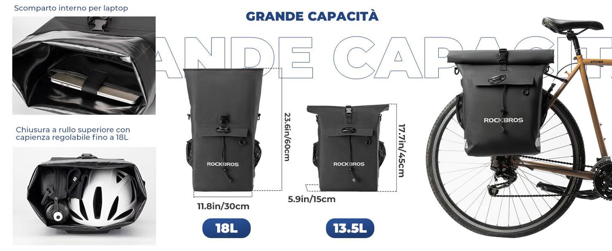 ROCKBROS 2 in 1 Wasserdicht Rucksack Gepäcktasche Fahrradtasche bis 18L