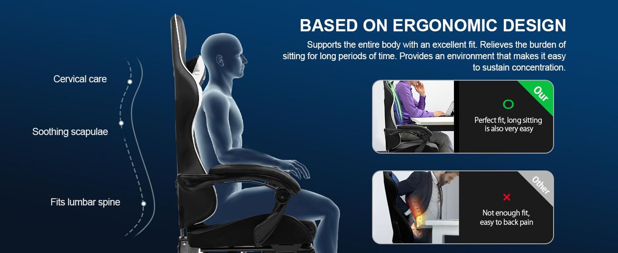 LUCKRACER fotel gamingowy fotel biurowy fotel gamingowy ergonomiczny z poduszką lędźwiową poduszką zagłówka fotel gamingowy z regulacją wysokości udźwig 150 kg, podnóżek biały