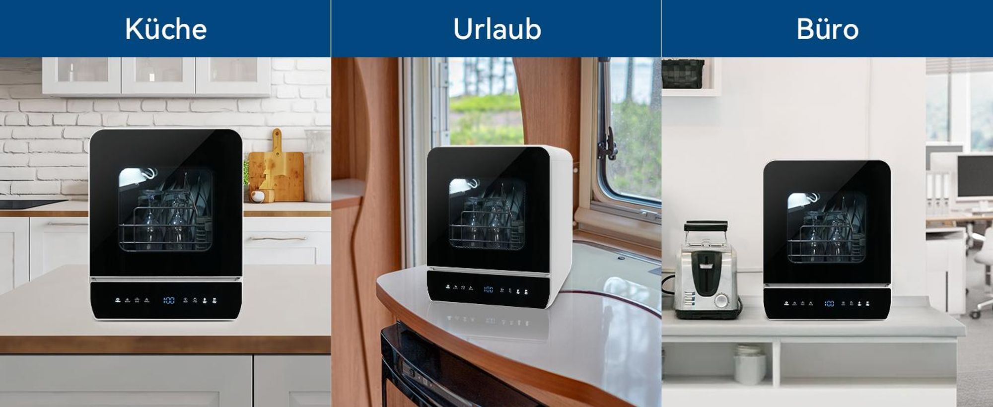 Puluomis Mini Geschirrspüler freistehend, Geschirrspülmaschine mit mit 7 Programe für 3 Gedecke, funktioniert mit/ohne Wasseranschluss, Schwarz