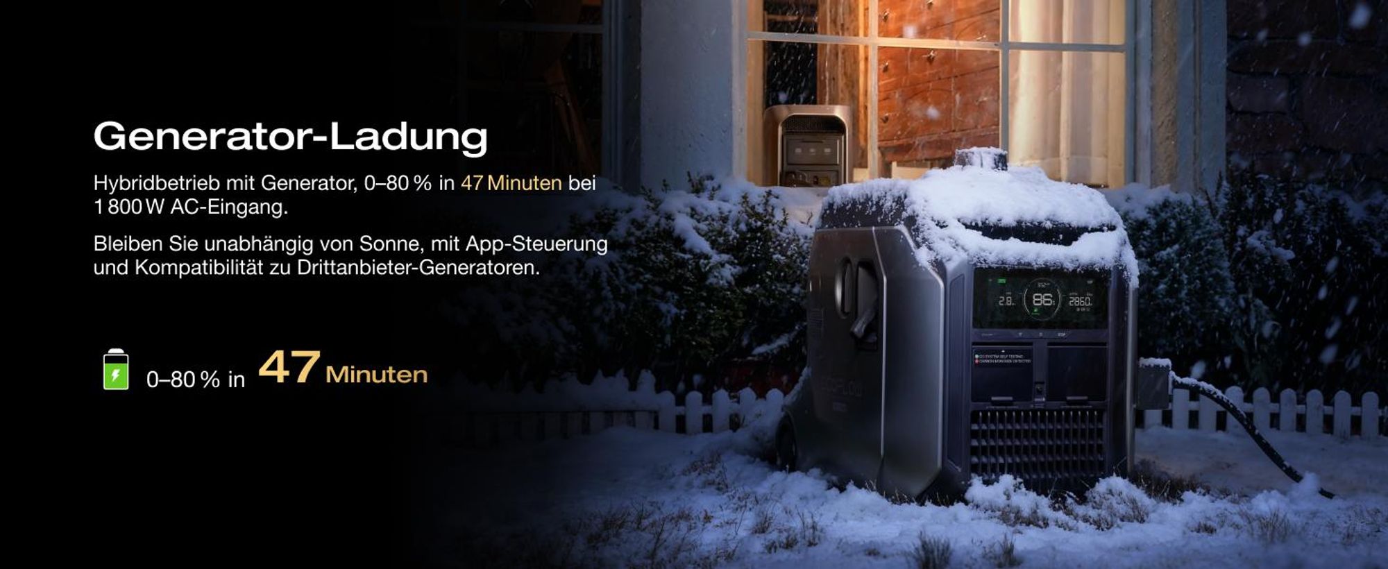 EF ECOFLOW DELTA 3 Max Plus tragbare Powerstation, 2 048 Wh LiFePO₄-Batterie, erweiterbar auf 10 kWh, 3 000 W AC-Ausgang, 0–80 % Ladung in 47 Min