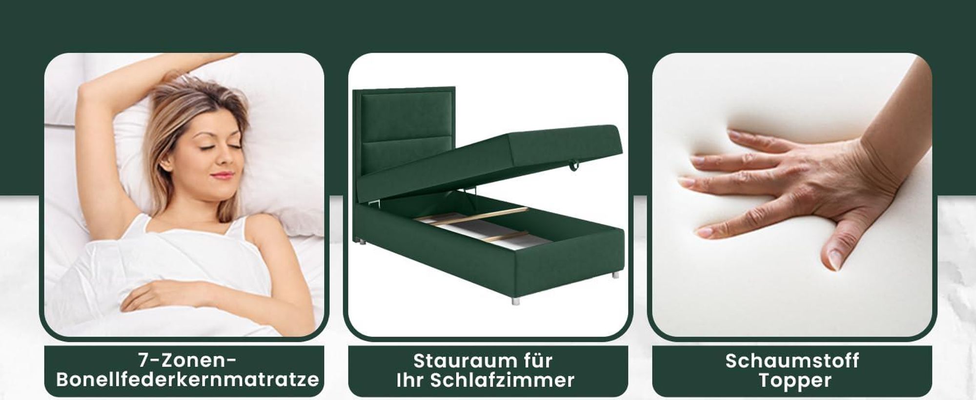 Best for Home Boxspringbett mit Bettkasten Trinity K11-SINGLE 70x200 Bonellfederkern inkl. Topper - Beige