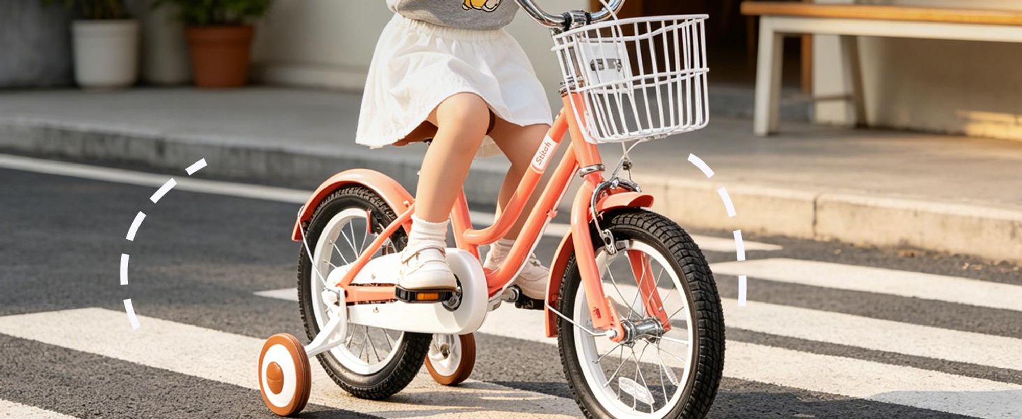 STITCH 14 Zoll Kinderfahrrad mit Korb, Schutzblechen, vollständigem Kettenkasten & Stützrädern,Geeignet für Anfänger, Kindergeschenk, Rosa