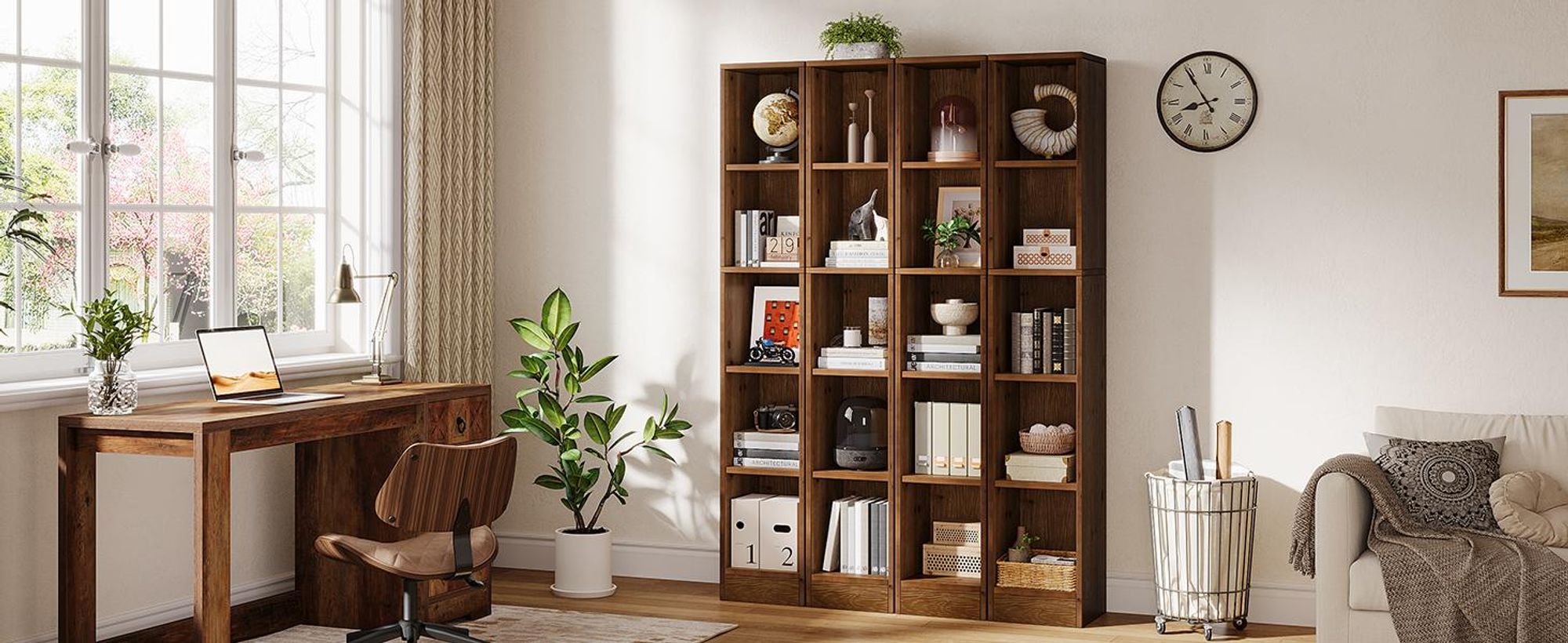 Tribesigns hohes Bücherregal aus Massivholz, 5-stufiges schmales Bücherregal, freistehendes Ausstellungsregal für Wohnzimmer, Heimbüro, Braun
