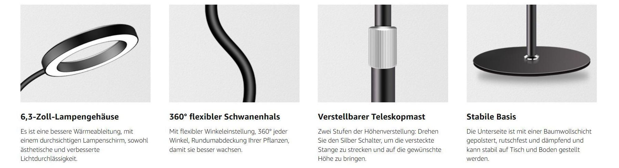 LED Pflanzenlampe, 72 LEDs, Vollspektrum Dimmbar, mit Zeitschaltuhr, 58-170 cm verstellbarem Stab, Gemüse Pflanzenlicht Grow Lampe, für Zimmerpflanzen