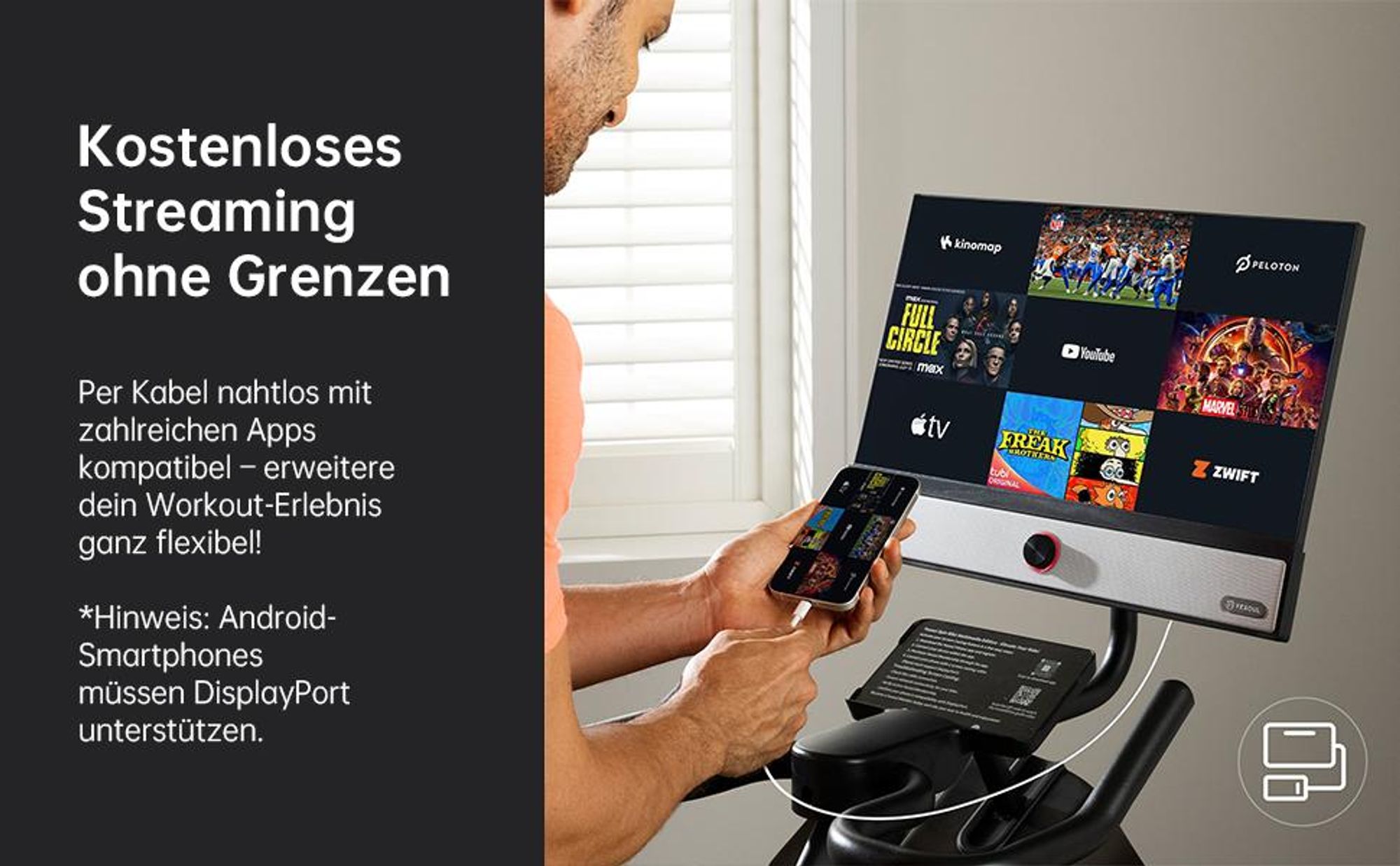 Yesoul G1M Max Fitnessbike, 21,5" FHD-Display, 30W x4 Lautsprecher, 360°.Sound, Magnetwiderstand, leise & mit unbegrenztem Streaming