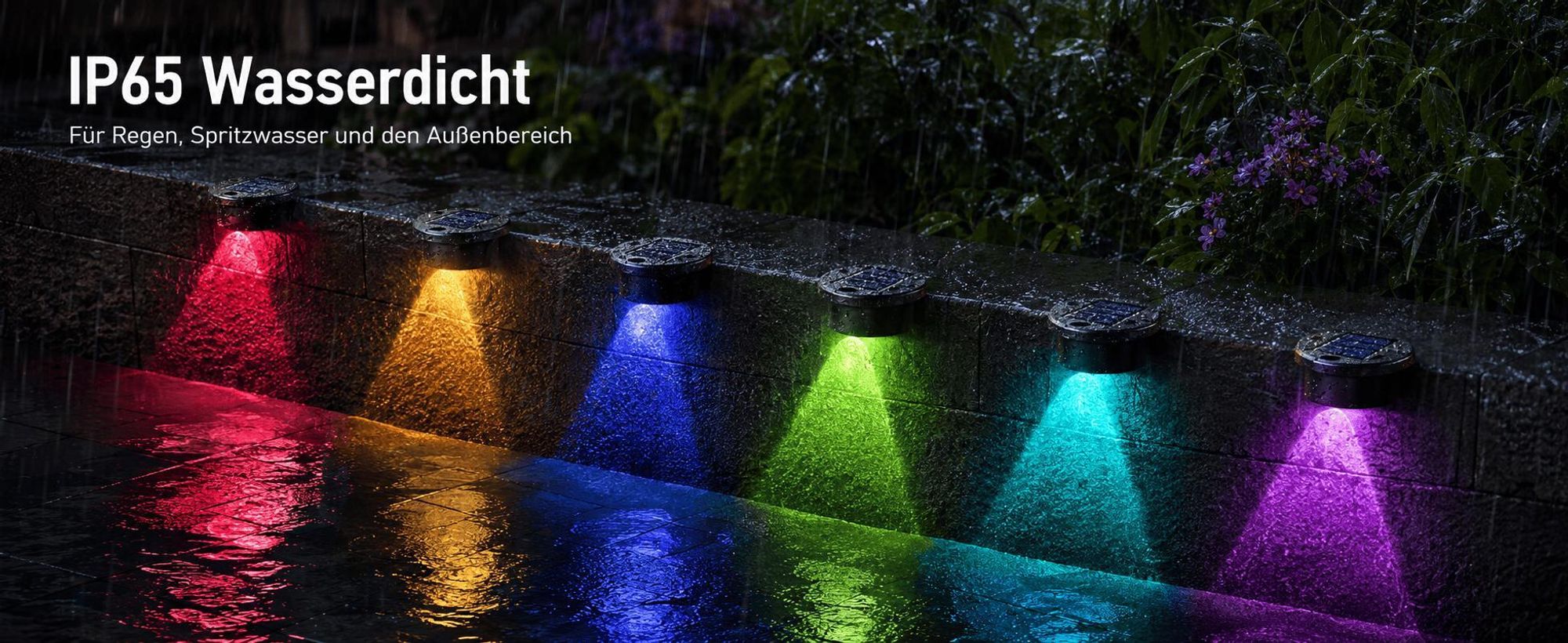 4er Set Solarleuchten Garten, wasserdicht IP65, 6 Farben LED, 10H Leuchtdauer, automatische Einschaltung bei Dunkelheit (Lichtsensor)
