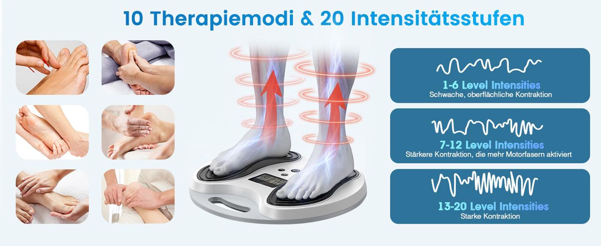 EMS Fußmassagegerät mit TENS – Durchblutungsstimulator für Beine & Füße gegen Müdigkeit, Schmerzen & Neuropathie