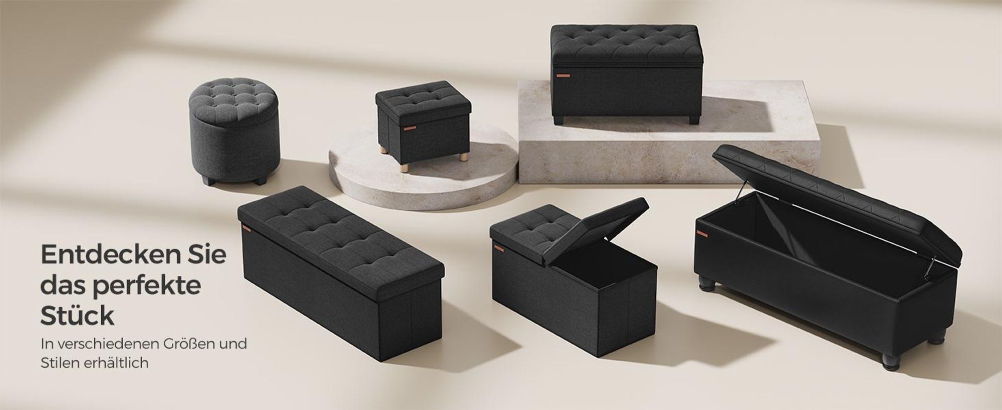 SONGMICS 110 cm Sitzbank mit Stauraum, klappbare Sitztruhe, Fußbank, schwarz