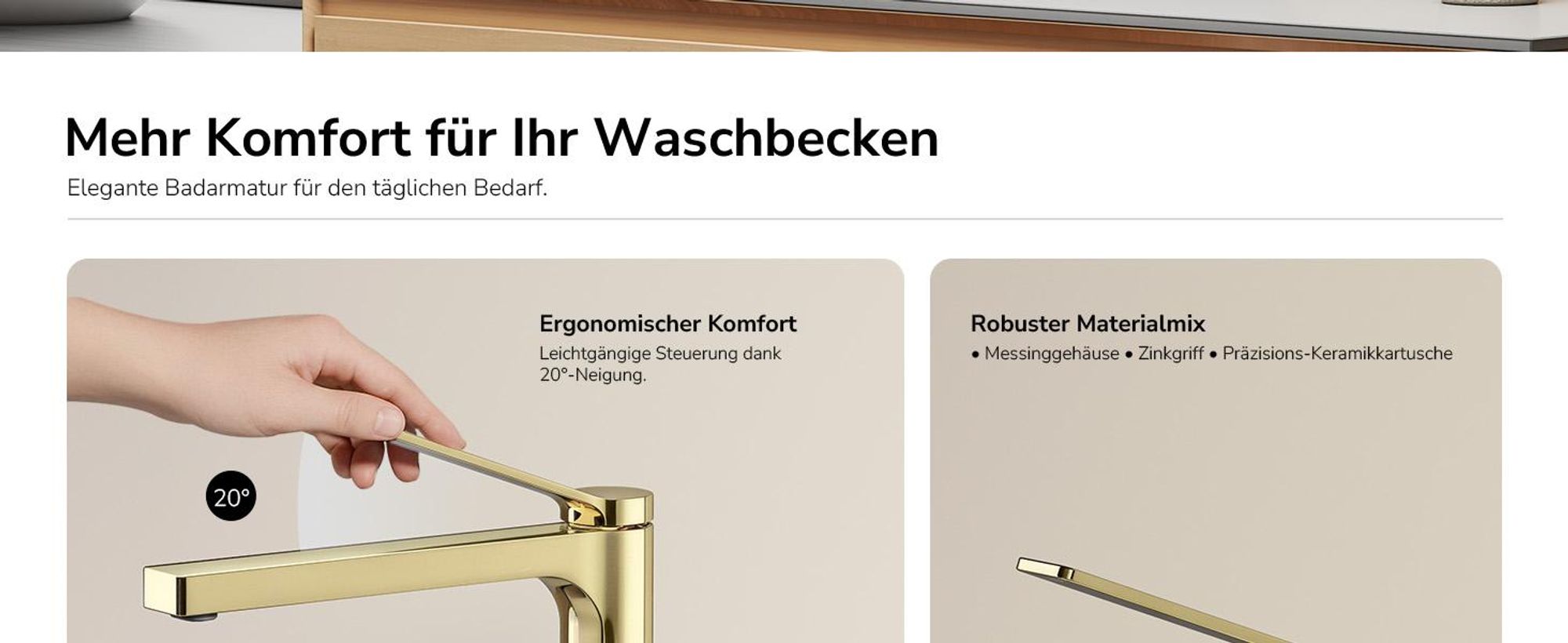 EMKE Wasserhahn Bad Champagner-Gold 335x233x46mm, Messing, Keramikkartusche, Badarmatur, Mischbatterie Waschbecken-Armatur, Waschtischarmatur