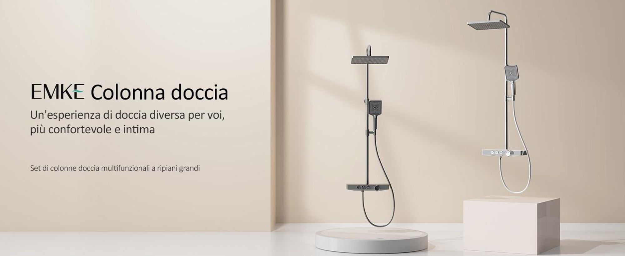 Sistema doccia EMKE con termostatico mensola in vetro doccetta 3 modalità di getto doccia a pioggia, rubinetteria per bagno e doccia, a parete,  KTW, cromo - F09