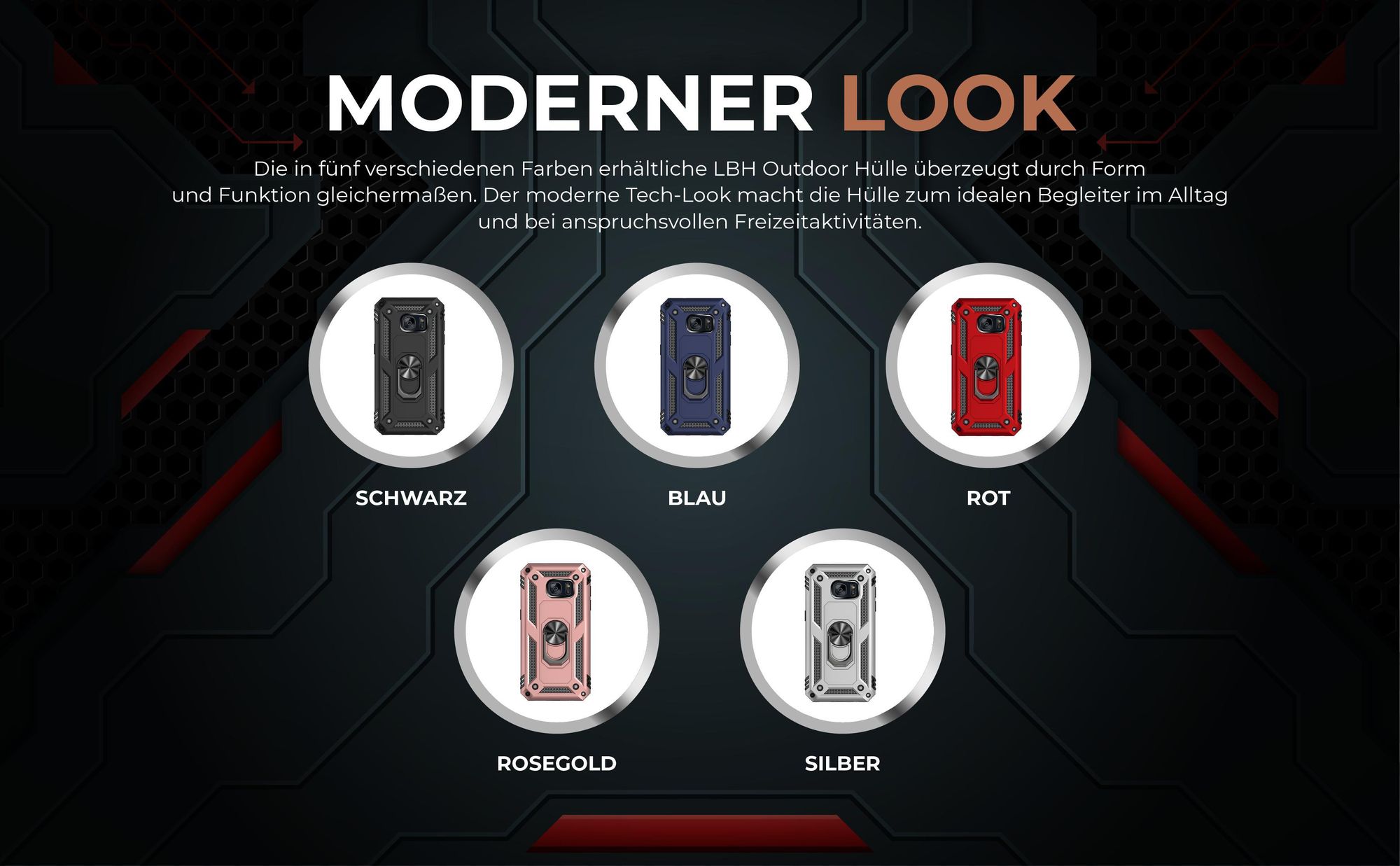 Armorhüllen in Schwarz, Blau, Rot, Rosegold und Silber für Samsung Galaxy S7