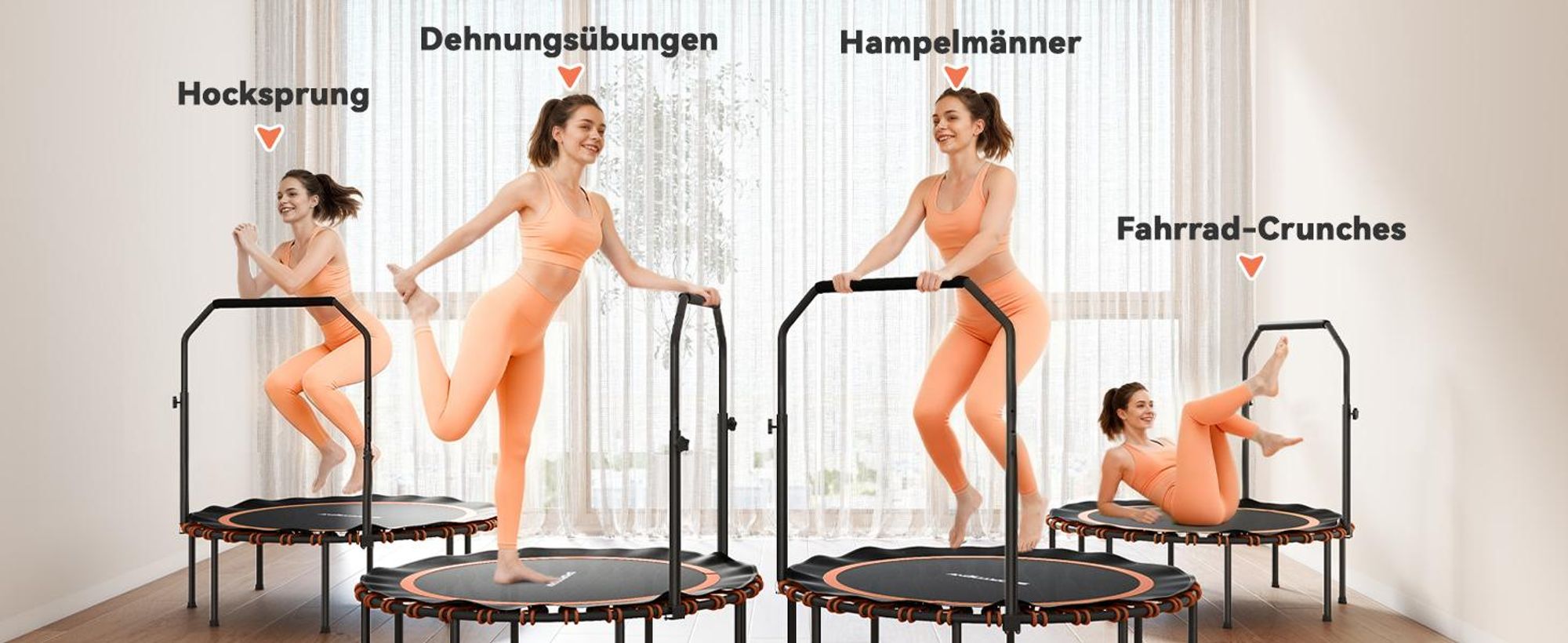 SPORTNOW Fitness Trampolin klappbar Ø114cm Mini Trampoline mit 5 Handgriffstufen