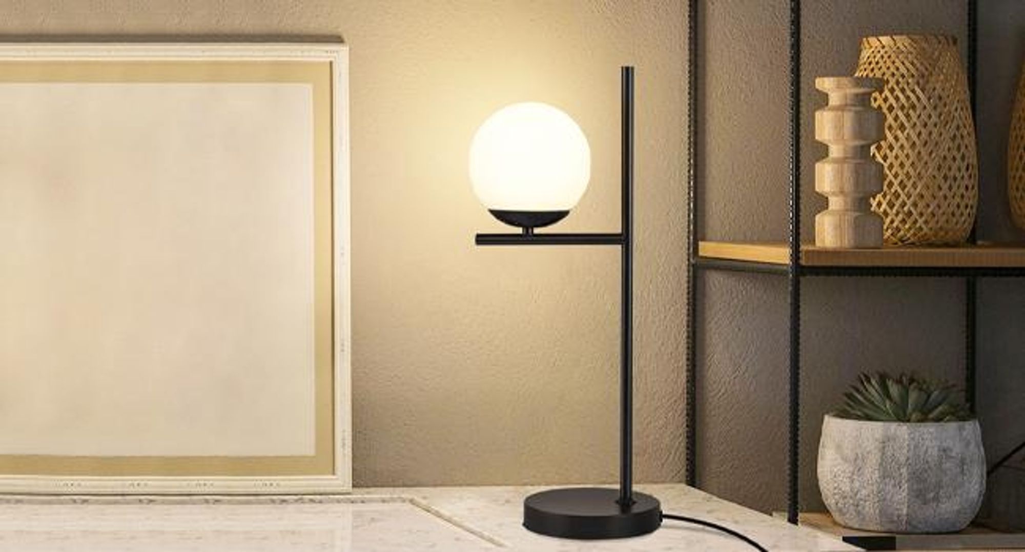 ZMH Nachttischlampe Schwarz Modern Tischlampe 1 Flammig Metall Tischleuchte mit Schalter aus Weiß Glas E27 Fassung für Wohnzimmer Schlafzimmer Kinderzimmer