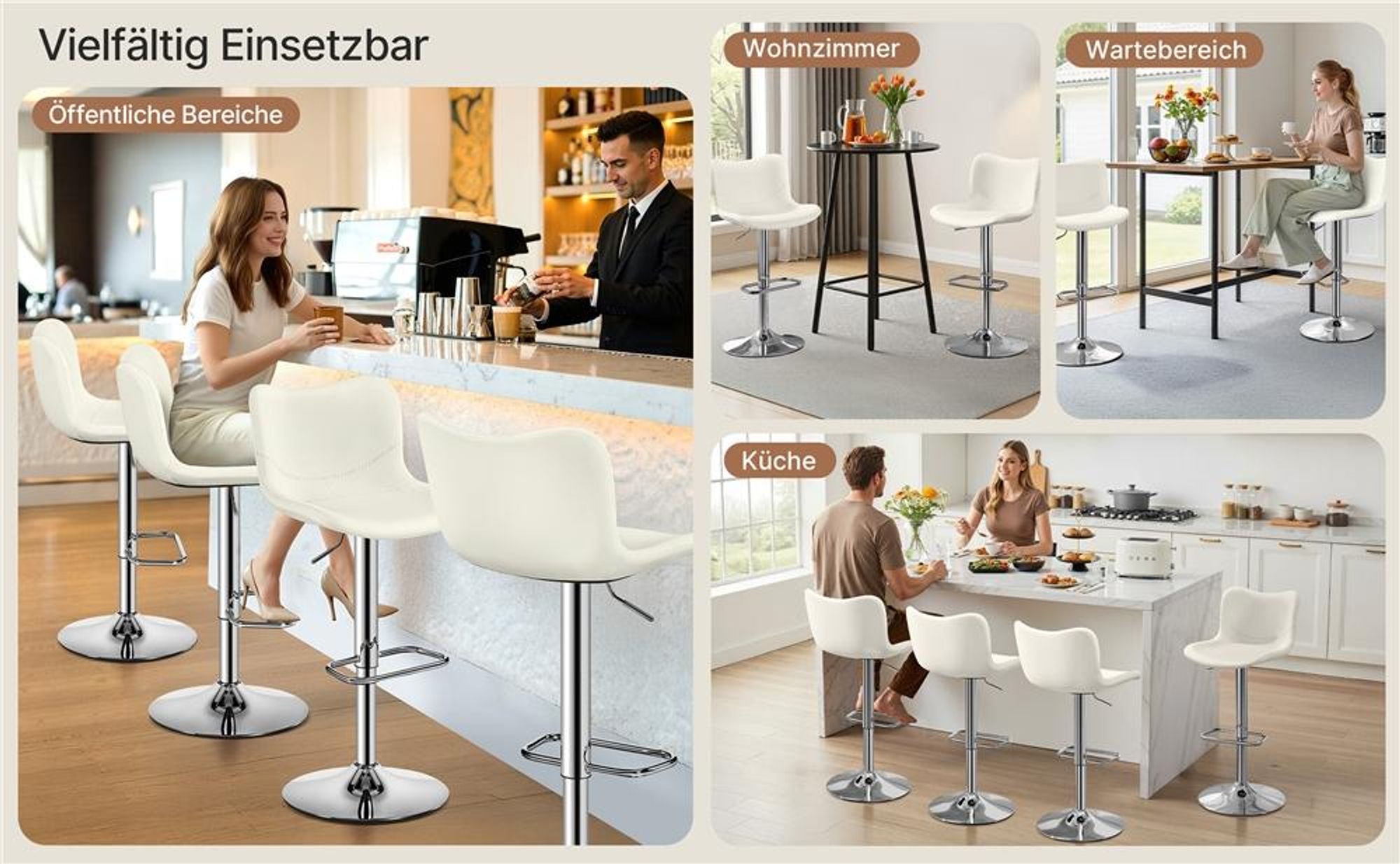 Yaheetech Barhocker Tresenhocker 2er Set, Drehhocker höhenverstellbar, mit Rückenlehne & Fußstütze, Weiß