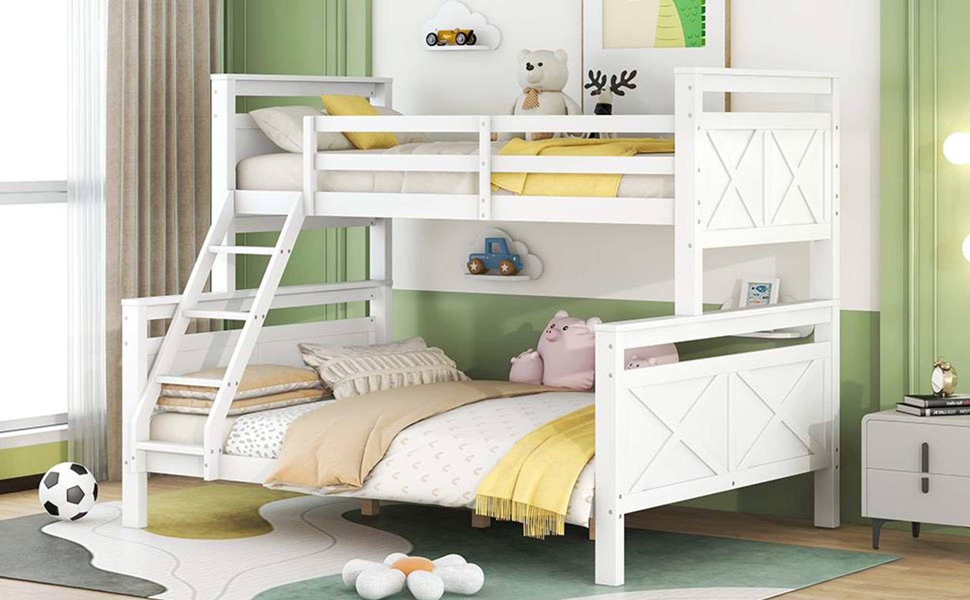 Merax Etagenbett 90x200cm/140x200cm mit Rausfallschutz und Leiter, Hochbett Stockbett Massivholzbett Kinderbett mit Lattenrost, Weiß