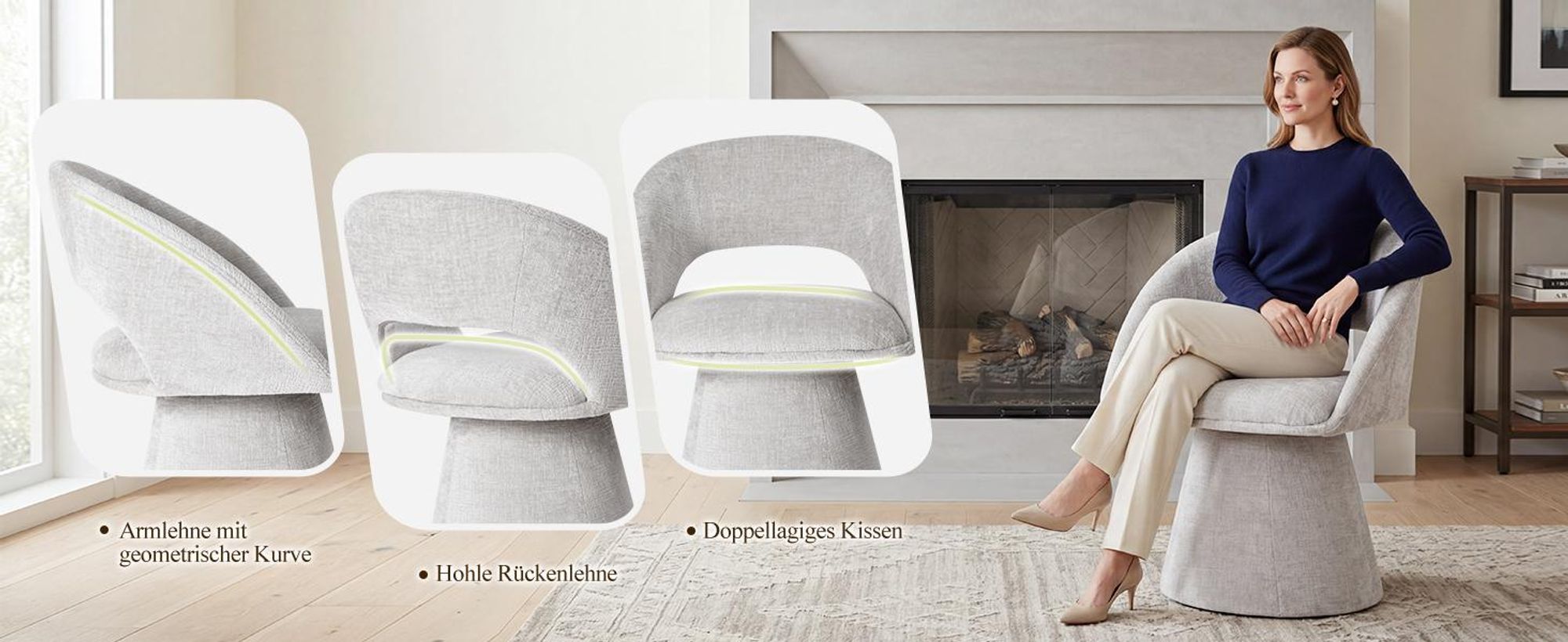 Duhome 360° Drehbar Esszimmerstuhl Küchenstühle aus Chenille Stoff Polsterstuhl mit Hohle Rückenlehne Armlehne Sessel für Esszimmer Küche Wohnzimmer