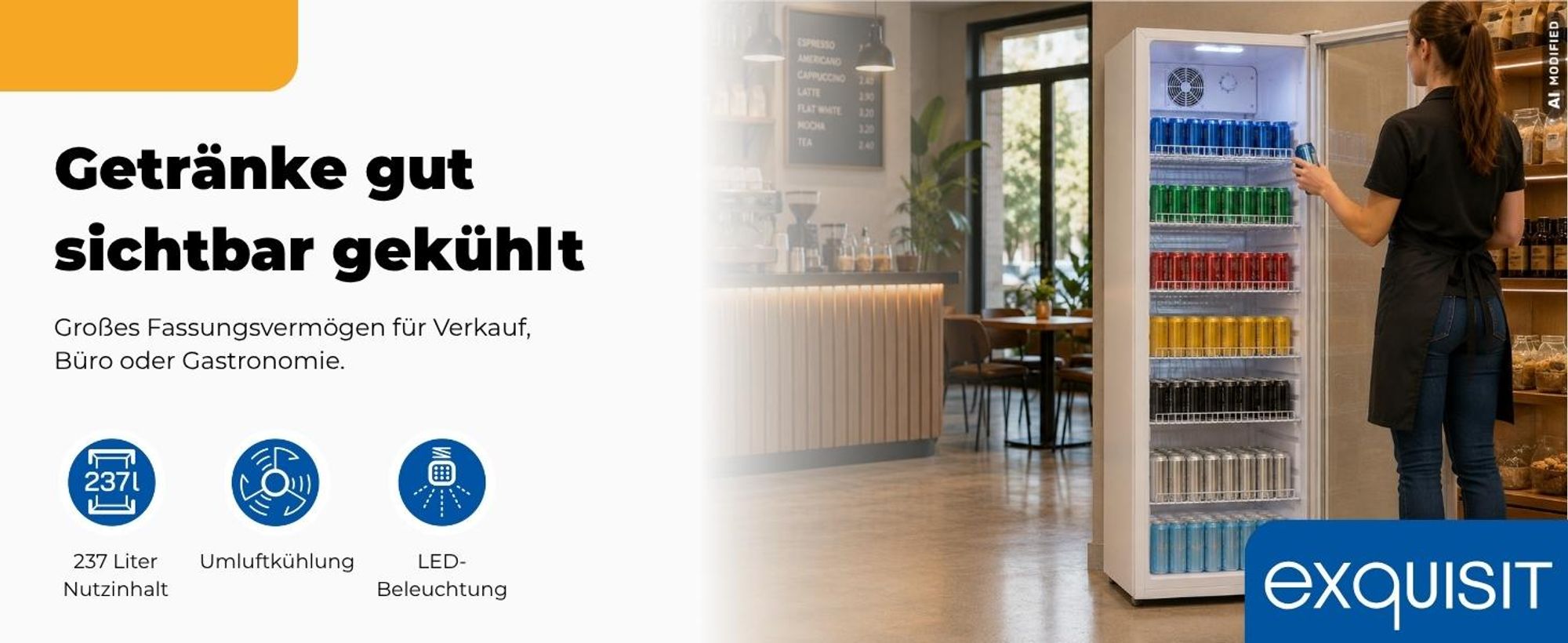 Exquisit Glastürkühlschrank 237 l | für bis zu 71 Flaschen | Energieklasse C | Isolierglastür | Umluftkühlung | LED-Beleuchtung | 6 Gitterablagen | Tü