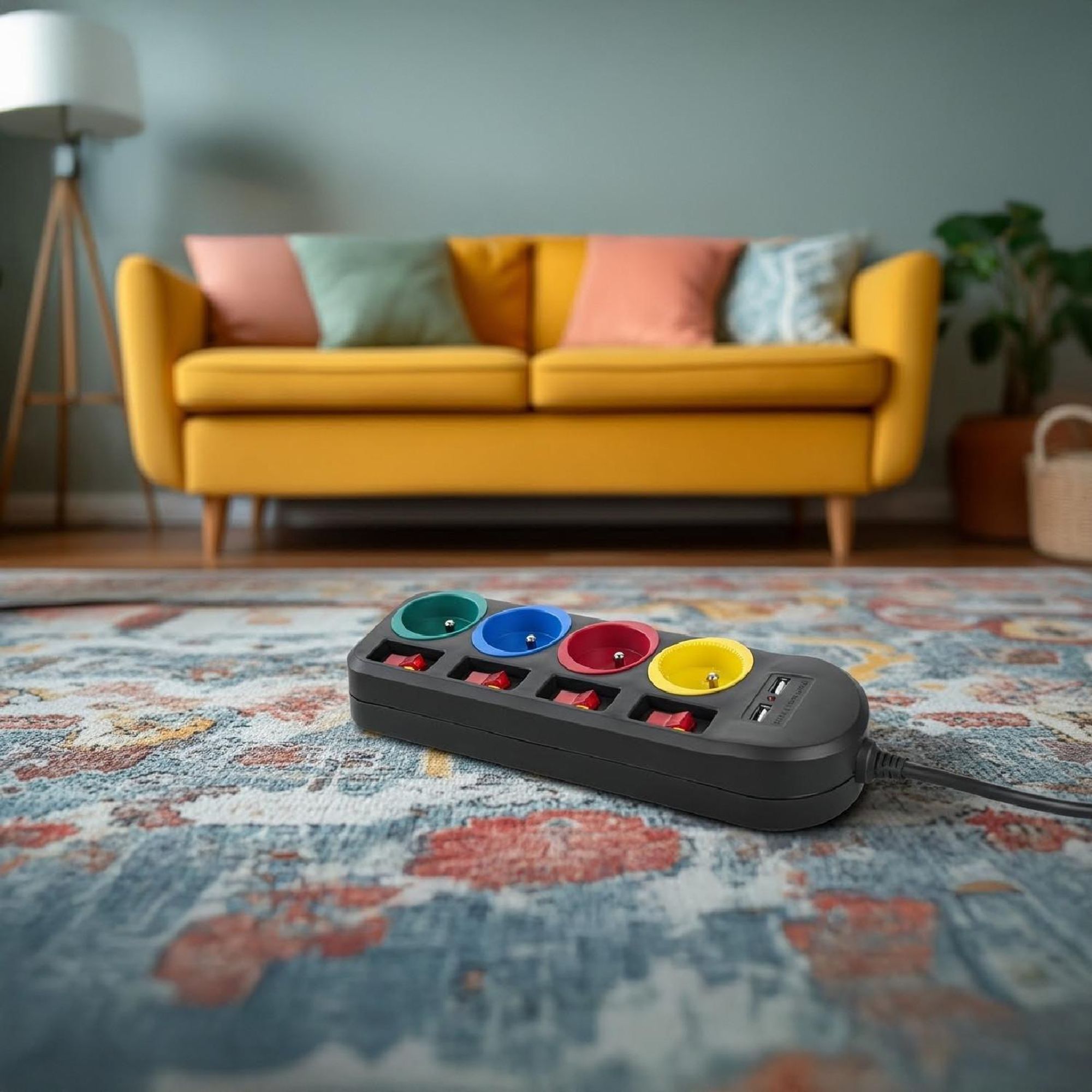 Maclean MCE229 B Steckdosenleiste 4-fach geerdet mit Kindersicherung separaten Schaltern 2 USB 250V 10A 2500W 1,5m Kabel Originalverpackung